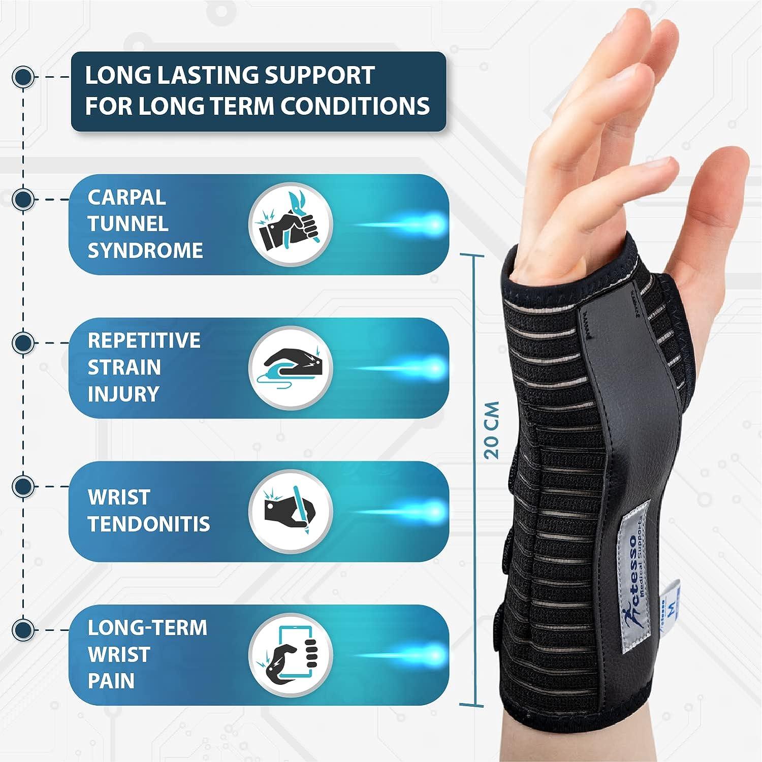 Actesso Elastic Wrist Support with Strap for Sprains, Injury or Sports Use  - Flexibility without Metal Bar - Black, Medium