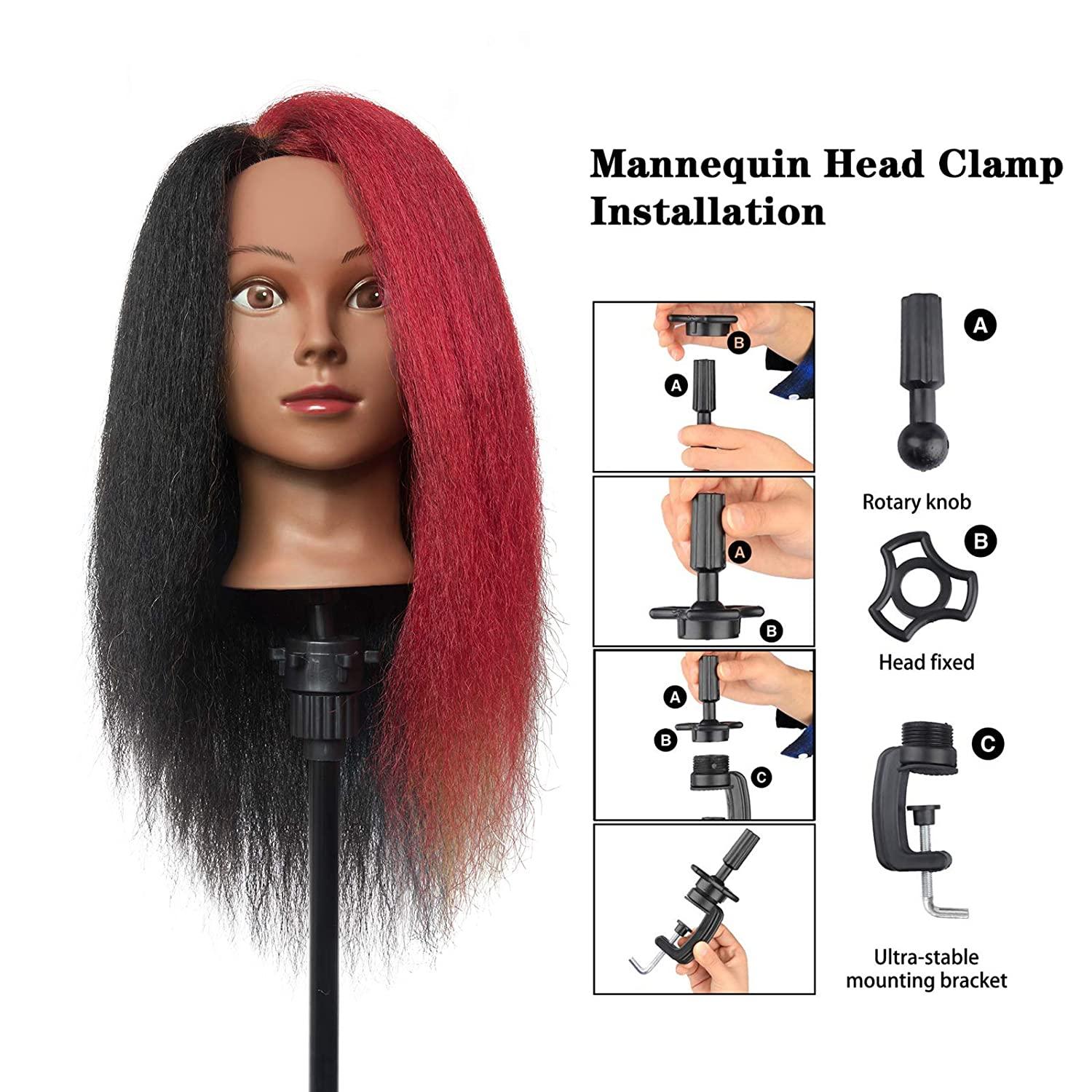 Mannequin Head 100% Human Hair Hairdresser 20-22inches Training Head Manikin  Cosmetology Doll Head with Clamp (2#)
