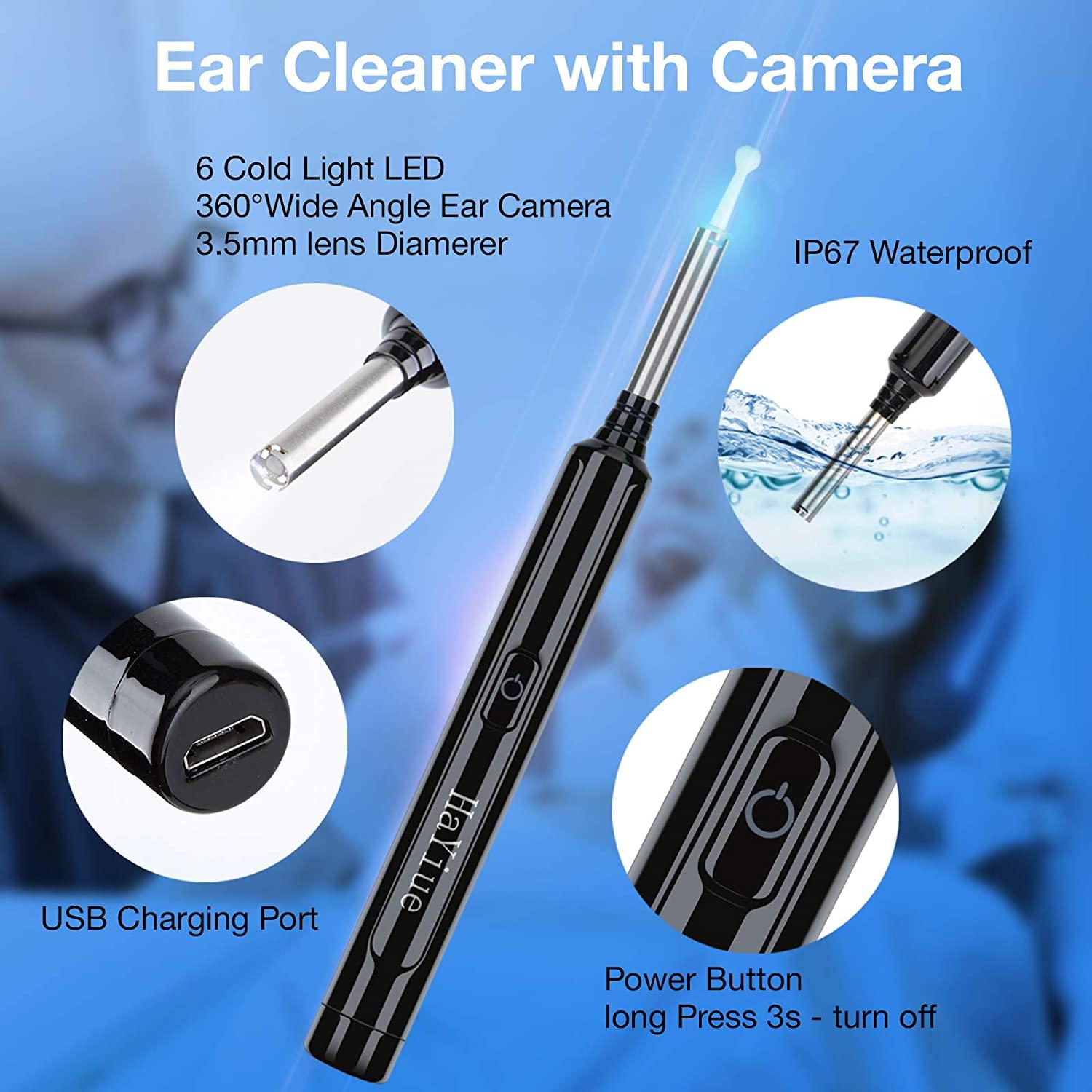Ear Wax Removal Tool, Ear Cleaner with 1296P, LED Lights, IP67 Waterproof, Earwax  Removal Kit with 6 Ear Spoon, Ear Wax Remover for iOS, Android Phones
