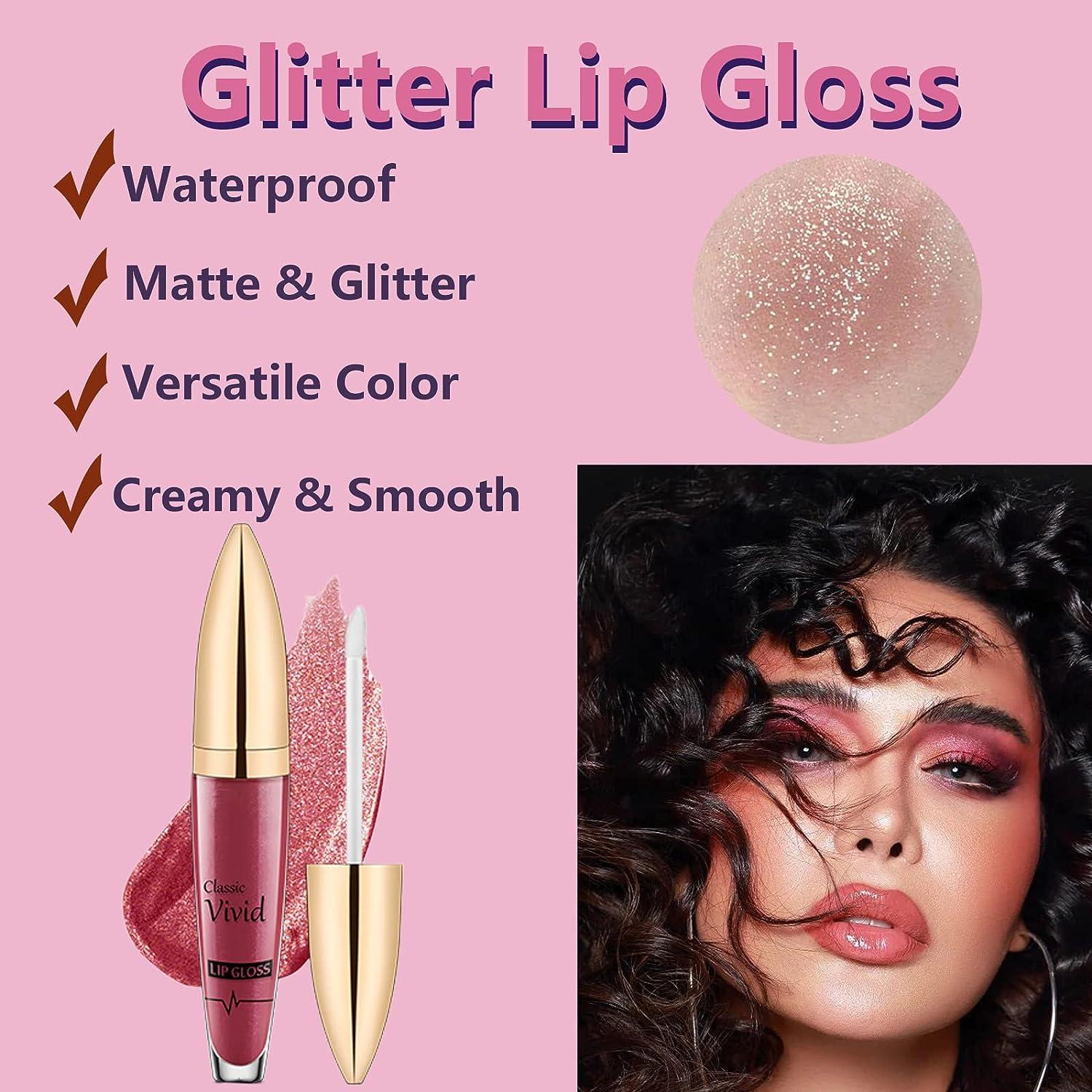 Rosarden Glitter Lip Gloss Shimmer Lip Gloss Diamond Shimmer Metallic Lip Gloss Waterproof 