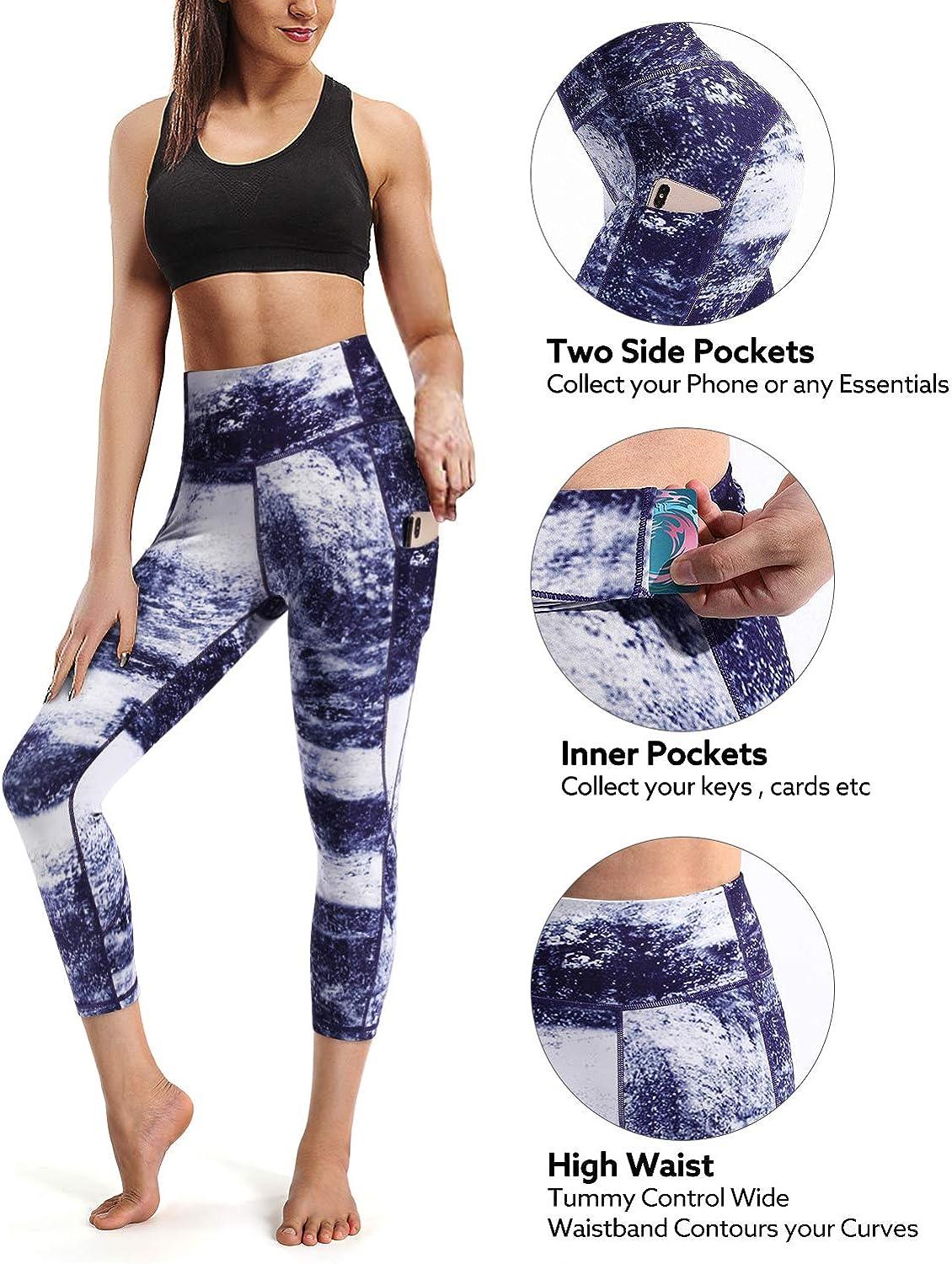 STYLEWORD Womens Yoga Pants with Pockets High Waist Workout Leggings  Running Pants (Sapphire capris-097H 20inch,S)