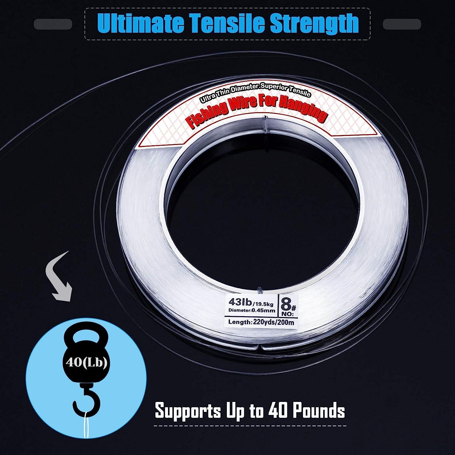 Ultra Thin Diameter Superior Tensile T400 No.8 Clear Fishing Wire, 220yds /  200m Supports 43 lbs. / 19.5kg