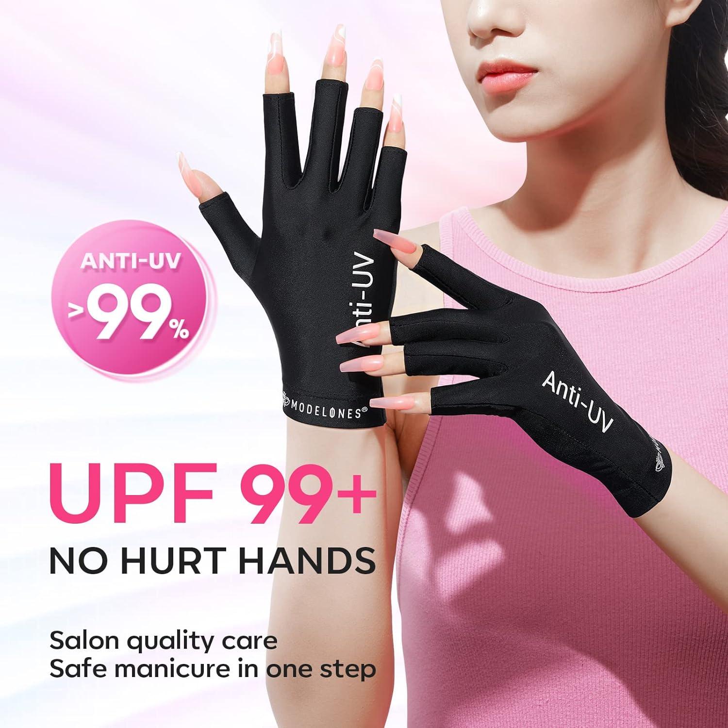 modelones UV Gloves for Nails Professional UPF99+ UV Protection Gloves for  Gel Manicures Fingerless UV Light Gloves for Gel Nails Anti UV Gloves for  Gel Nail Lamp Protect Your Skin from UV