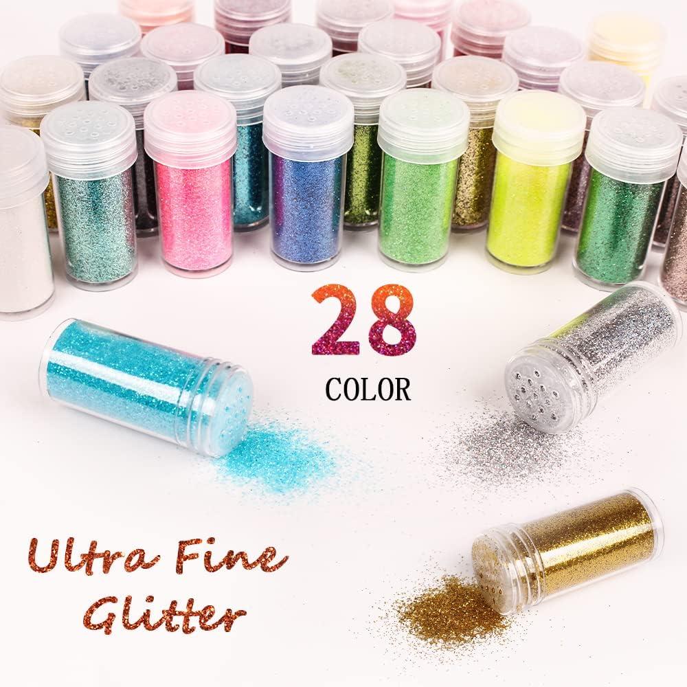 Extra Fine Glitter Powder for Craft, 24 Colors Holographic Cosmetic Laser  Glitter for Nail Body Eye Hair Face Lip Gloss, Iridescent Glitter Powder  for Tumbler and Makeup (24 Fine) 