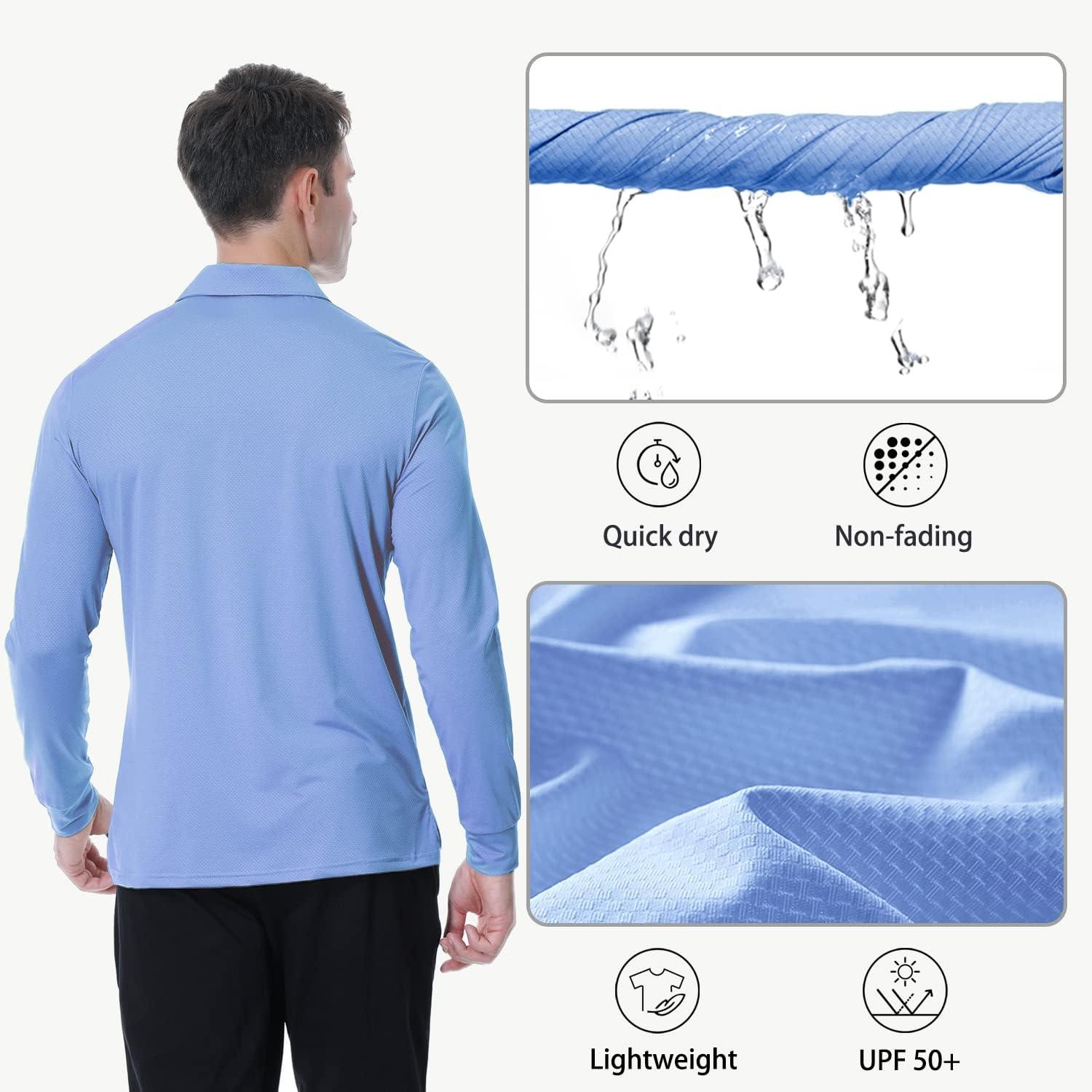 JIM LEAGUE Men's Golf Shirts Polo Quick Dry Lightweight Performance Short &  Long Sleeve Athletic Tennis Collar Shirts UPF50 07-long Sleeve-blue Large