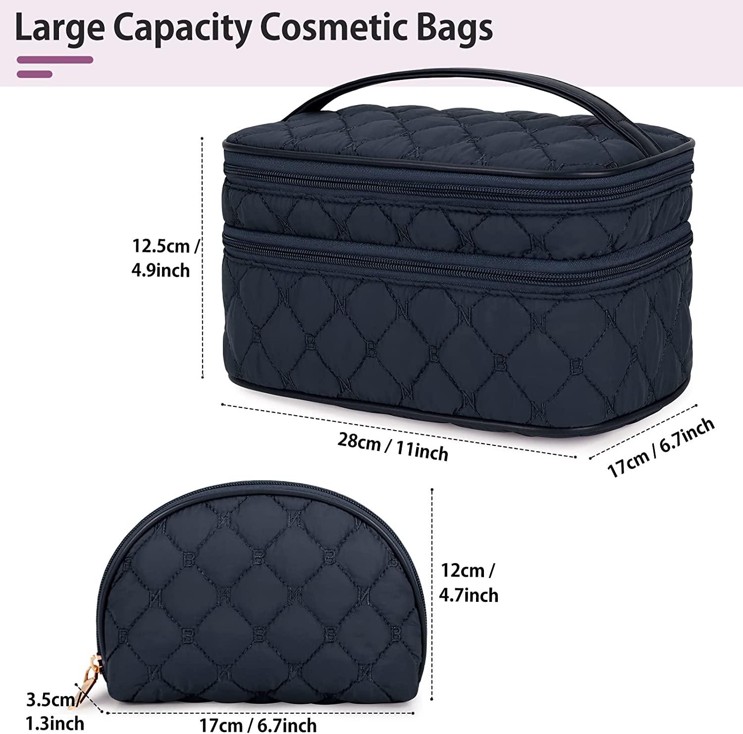 Double Layer Cosmetic Case Organizer Travel Makeup Bag Portable Waterproof Cosmetic  Bag with Brushes and Storage Pouch Large Capacity Toiletry Bag for Women  and Girls (black) : .in: Beauty