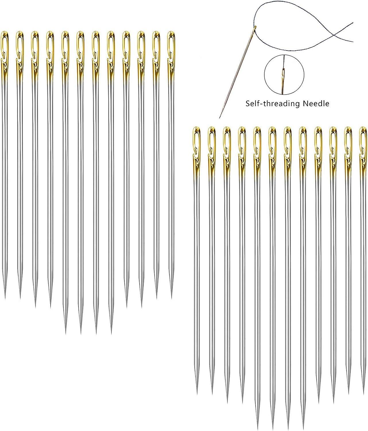 24 Pcs Self Threading Needles, Big Eye Hand Sewing Needles Embroidery Needle for DIY Craft with Vintage Sewing Needles Holder Storage Case