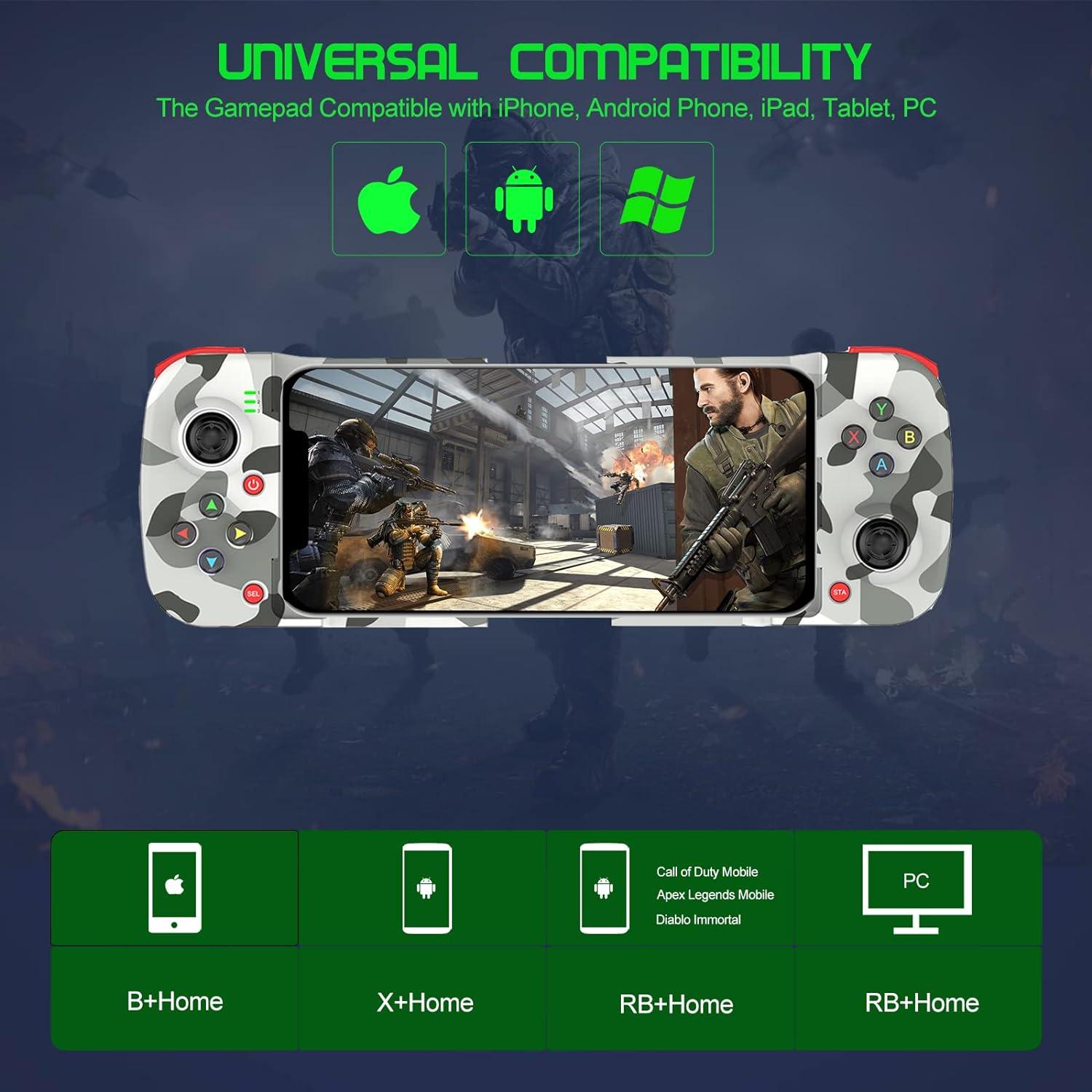 Megadream Mobile Game Controller Gamepad for iPhone iOS Android PC: Works  with iPhone 15/14/13/12/11/X iPad Samsung Galaxy TCL Tablet Call of Duty  Minecraft - Directly Play (Camouflage)