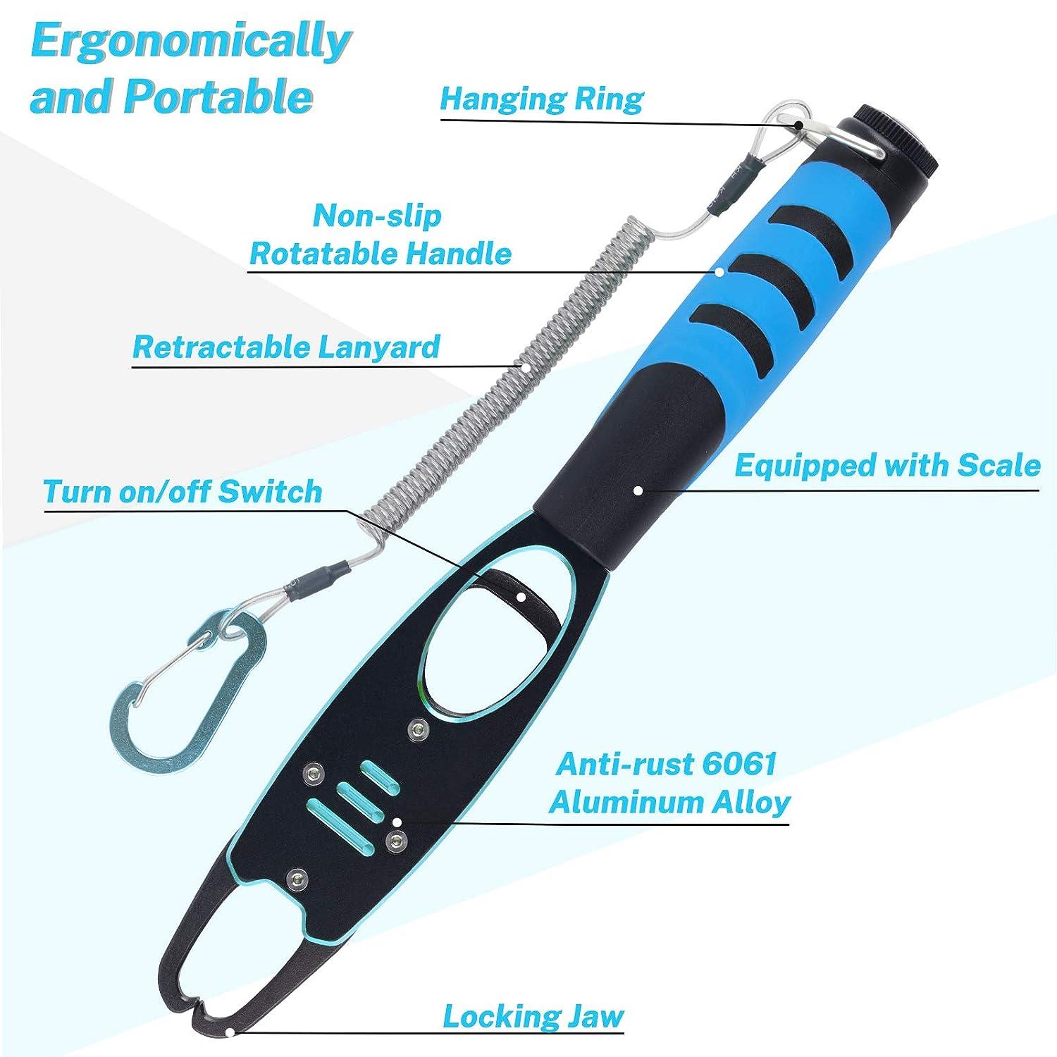 Night Cat Fish Lip Gripper with Scale 2 in 1 Aluminum Alloy Fish Lip  Grabber Professional Fishing Lip Gripper Tool Kit for Men BLUE BLUE Gripper  Scale