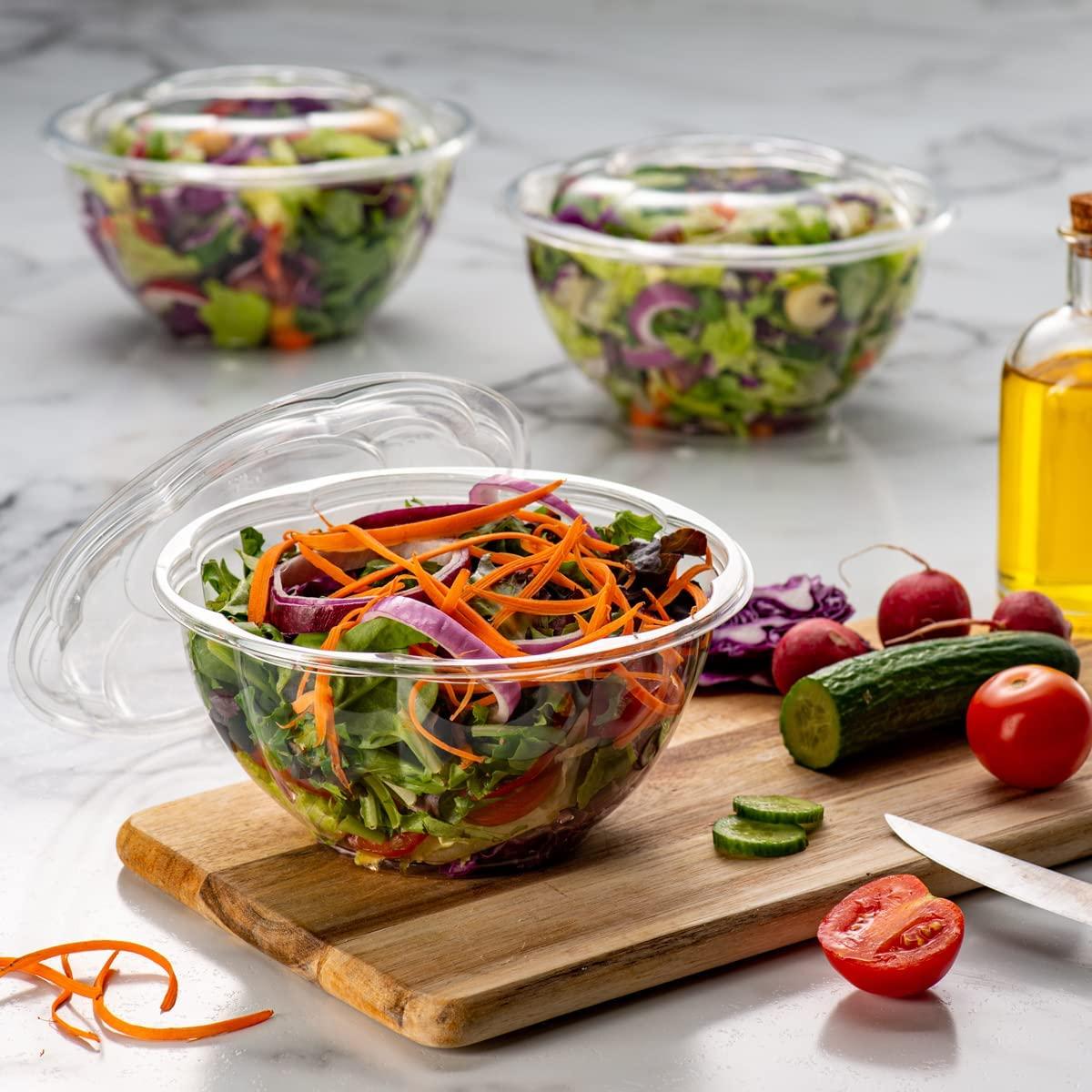 32 oz. Salad Bowl Container With Lid, Clear Plastic Bowls & Lids for  Take-out