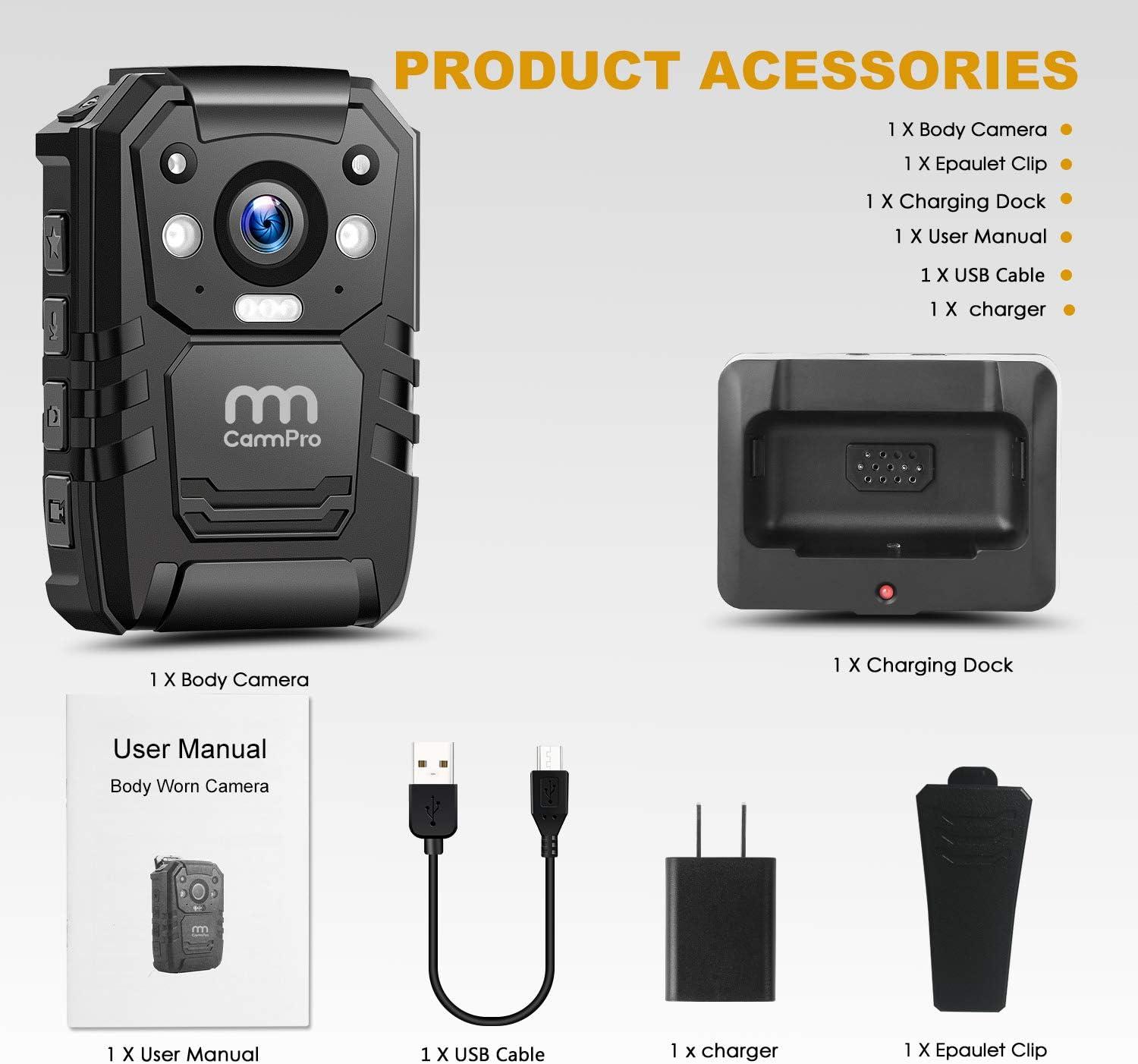  1296P HD Police Body Camera,32G Memory,CammPro I826 Premium  Portable Body Camera,Waterproof Body-Worn Camera with 2 Inch Display,Night  Vision,GPS for Law Enforcement Recorder,Security Guards,Personal :  Electronics