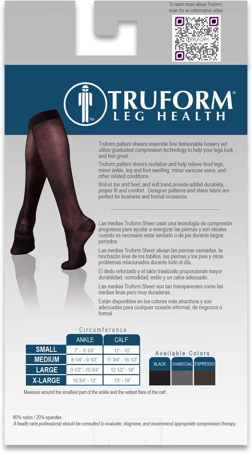 Truform Sheer Compression Stockings, 15-20 mmHg, Women's Knee High Length,  Diamond Pattern, Nude,Medium (1 Pair) Nude Diamond Pattern Medium (1 Pair)  Diamond Pattern