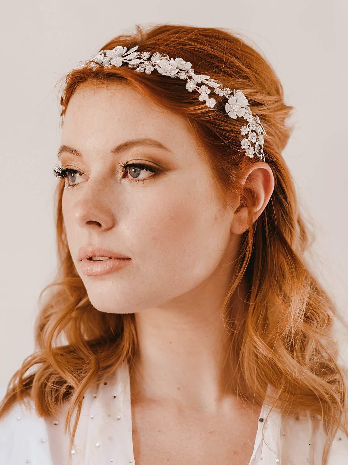 SWEETV Silver Bridal Headband Crystal Wedding Headpieces for Bride