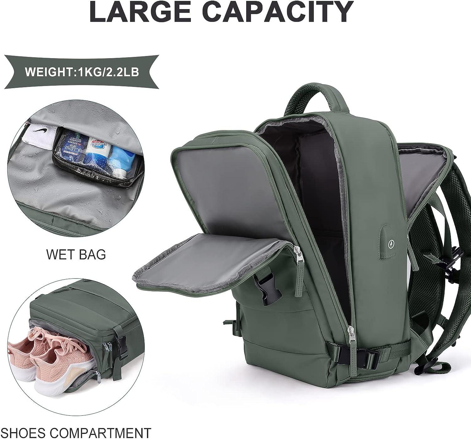 Large Travel Backpack Women, Carry On Backpack,Hiking Backpack Waterproof  Outdoor Sports Rucksack Casual Daypack with USB Charging Port Shoes