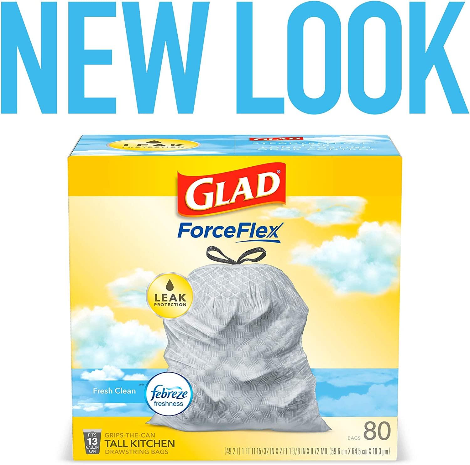 Glad ForceFlex MaxStrength with Febreze Fresh Clean Scent Extra Large  Kitchen Drawstring Trash Bags, 30 ct - Kroger