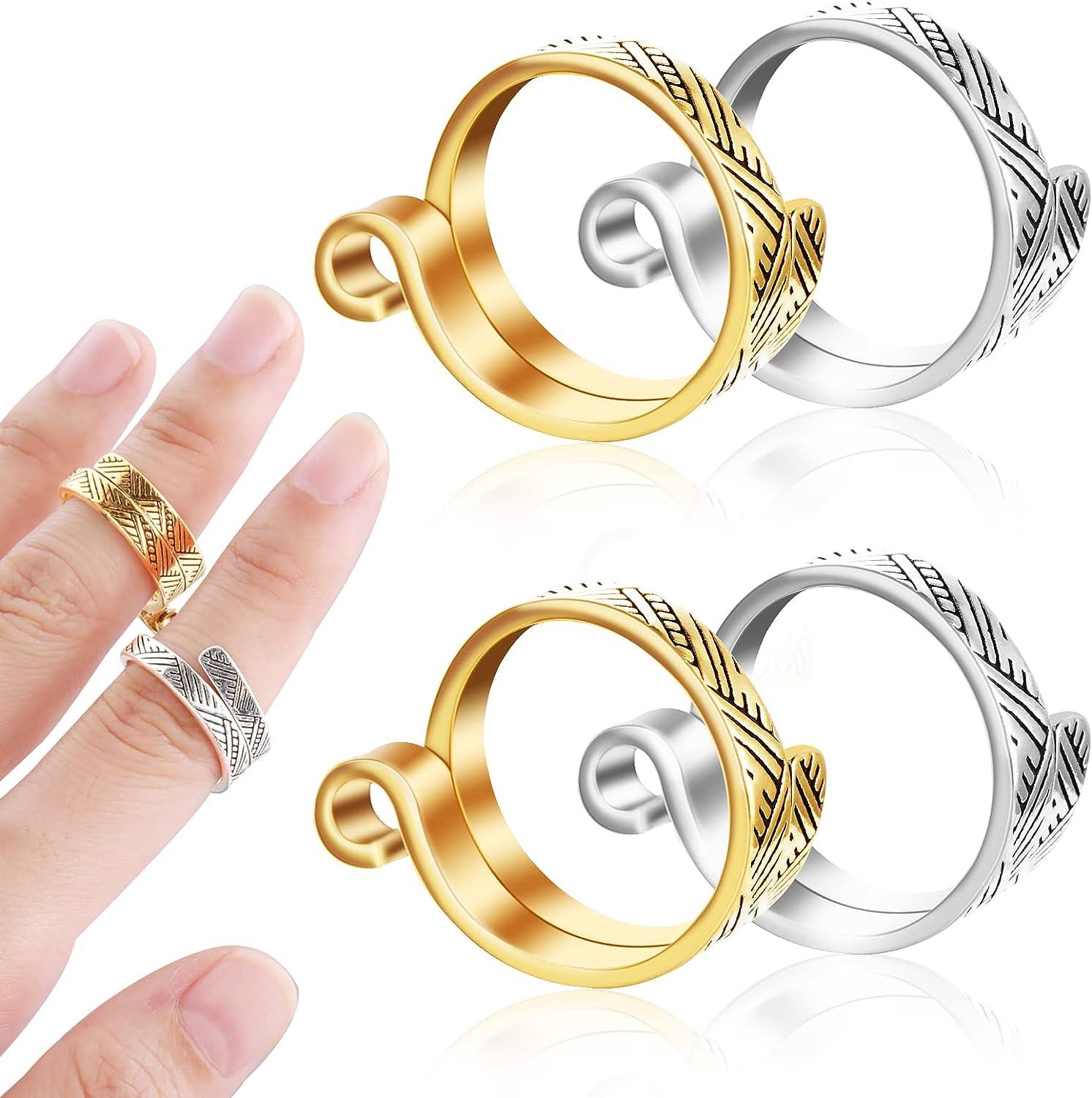  Knitting Ring for Finger Adjustable Crochet Ring Knitting Loop  Ring for Faster Knitting Crochet Accessories (1-Gold)