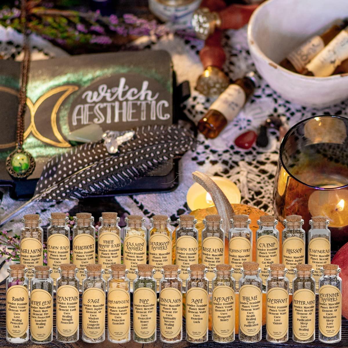 Witchcraft Supplies, 24 Bottles Herbs for Witchcraft, Dried Herbs