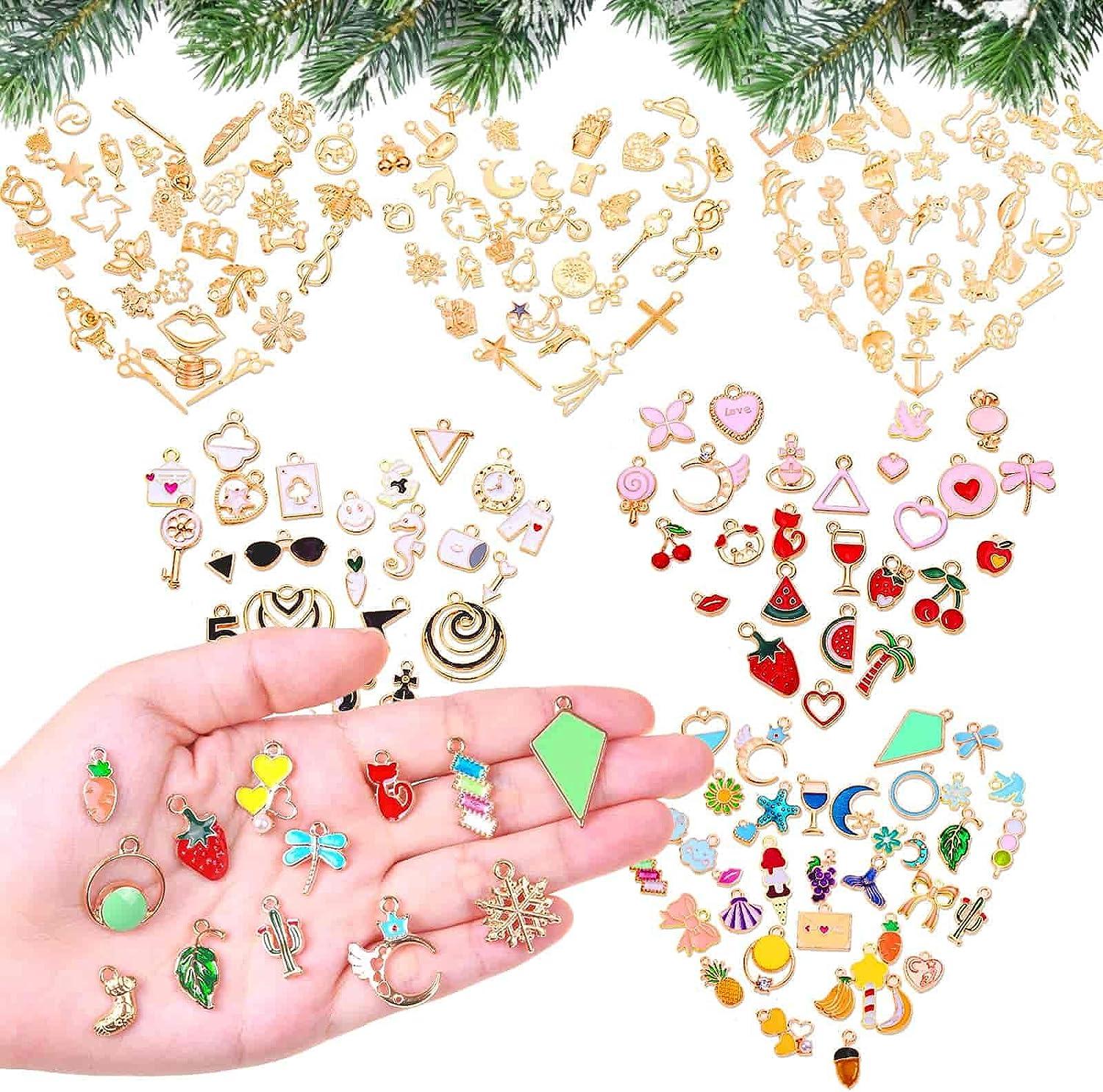 200pcs Charms for Jewelry Making, Assorted Jewelry Bangle Charms, Wholesale Mixed Bulk Metal Earring Charms for DIY Necklace Bracelet Jewelry Making