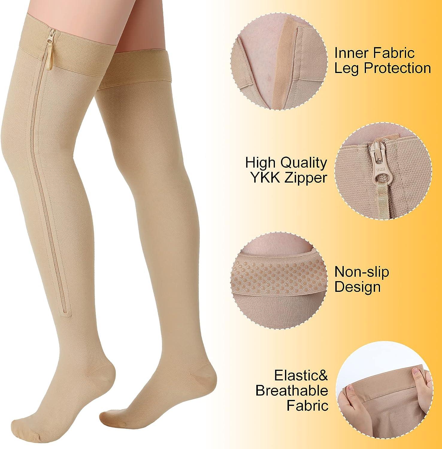 Zipper Compression Socks Open Toe Knee Length Stockings