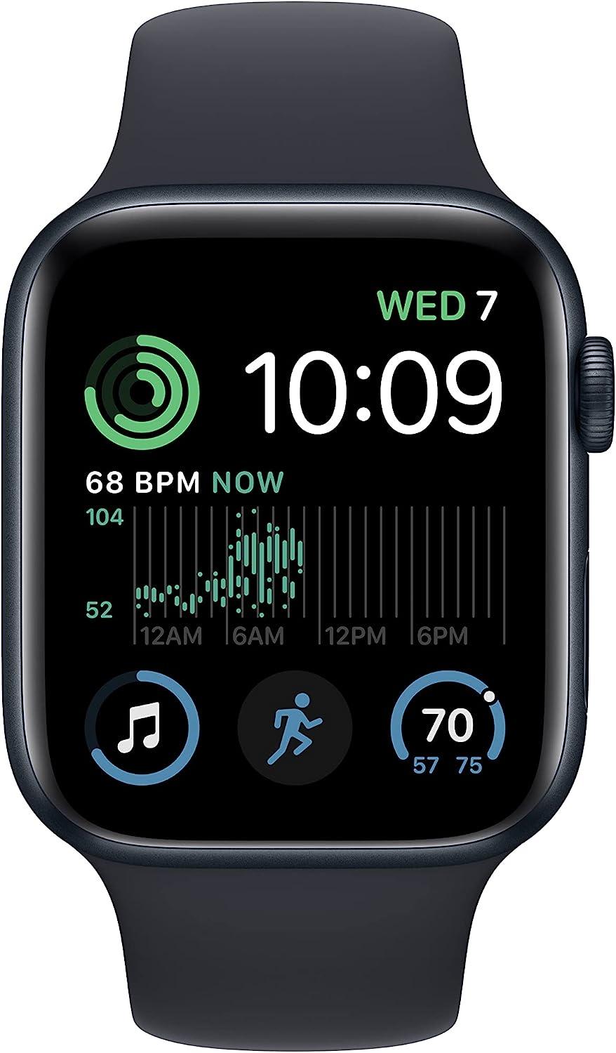 Apple Watch SE (2nd Gen) [GPS 44mm] Smart Watch w/Midnight Aluminum Case &  Midnight Sport Band - S/M. Fitness & Sleep Tracker, Crash Detection, Heart