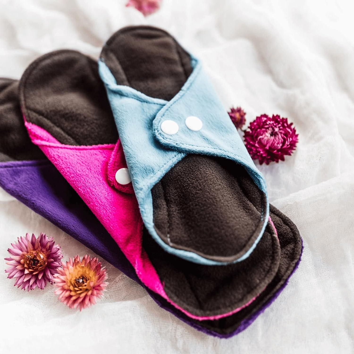 Femallay Reusable Cloth Menstrual Pads - Feminine Pads w/Charcoal Bamboo  Layer Washable Sanitary Pads for Women Soft Absorbent Pads Feminine Hygiene  Products Single Pad Colorful Minky/Small