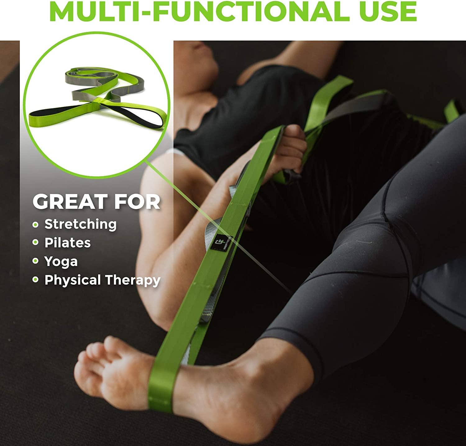 Gradient Fitness Stretching Strap for Physical Therapy, 12 Multi-Loop Stretch  Strap 1 W x 8' L, Neoprene Handles, Physical Therapy Equipment, Yoga Straps  for Stretching, Leg Stretcher Green/Gray
