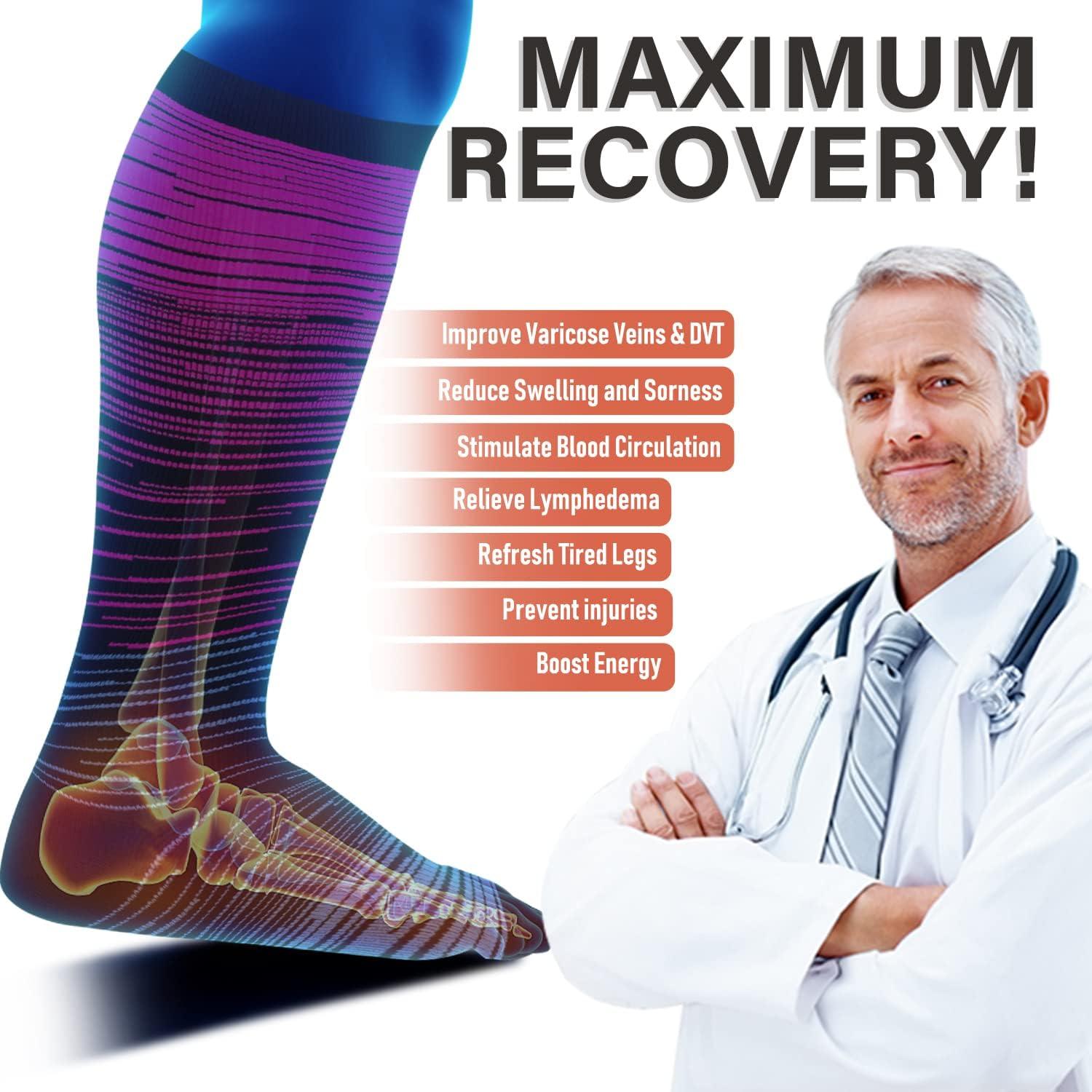 Compression Socks - Prevent and Treat Varicose Veins, Ease Feet and Ankle  Swelling, Stimulate Blood Flow Circulation. Great for Travel, Sports,  Athletes, Nurses and Maternity. No More Tired Achy Legs. : 