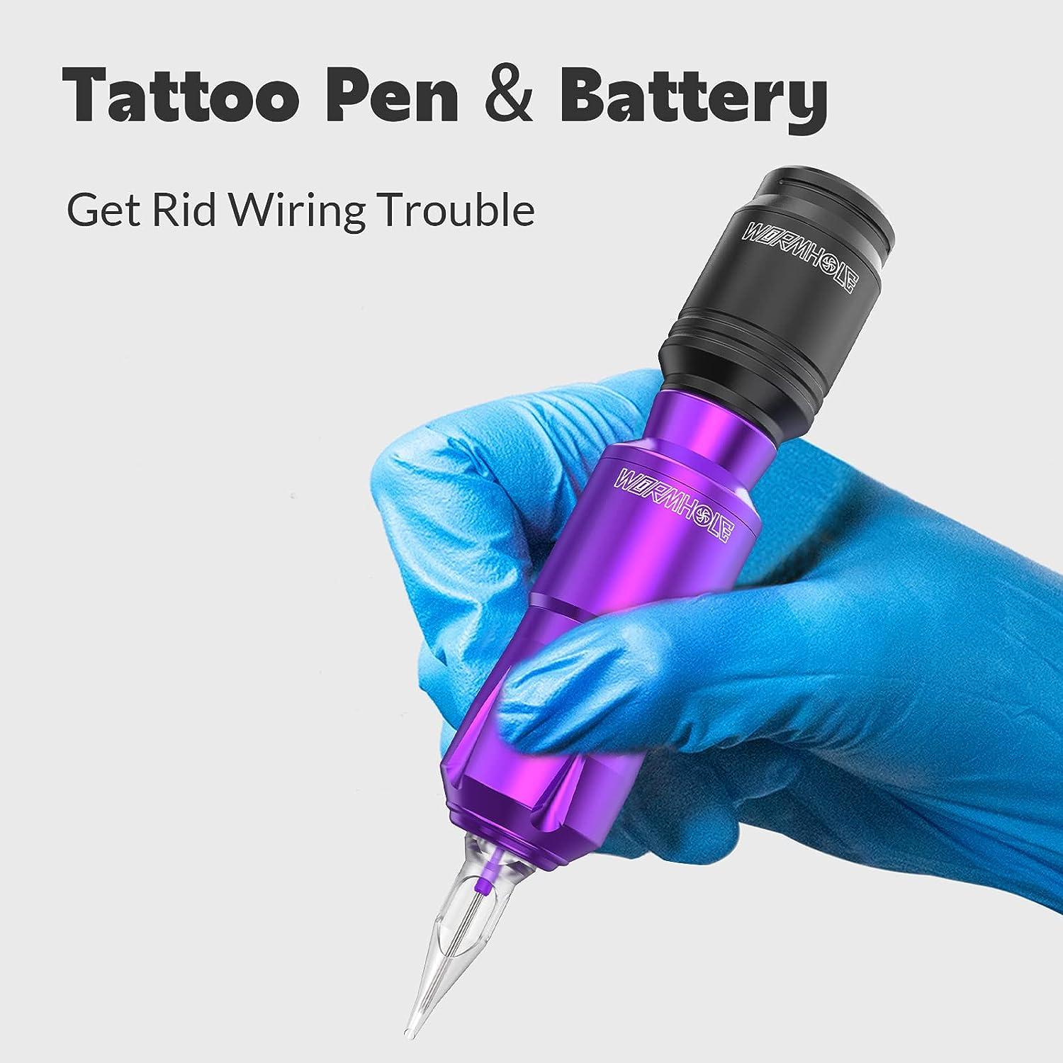 Wormhole Tattoo Kit,Wireless Tattoo Pen Kit, Cordless Tattoo Machine,  Rotary Tattoo Pen for Beginner,Tattoo Machine Kit Professional Complete  with Tattoo Cartridge Needles, Tattoo Supplies TK039