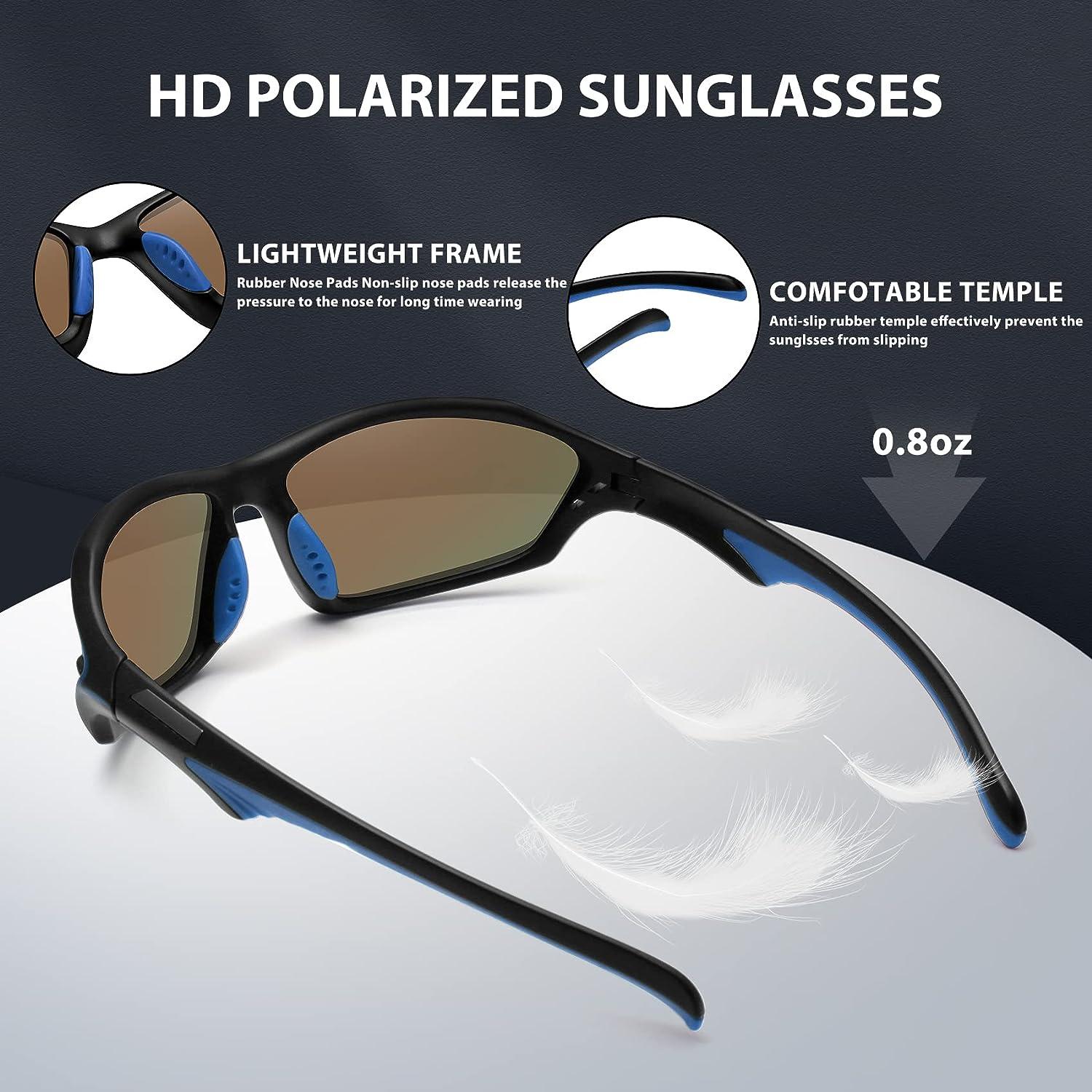 WOWSUN Polarized Sports Sunglasses for Men Lightweight Cycling Fishing Biking  Sunglasses UV Protection Blue-09