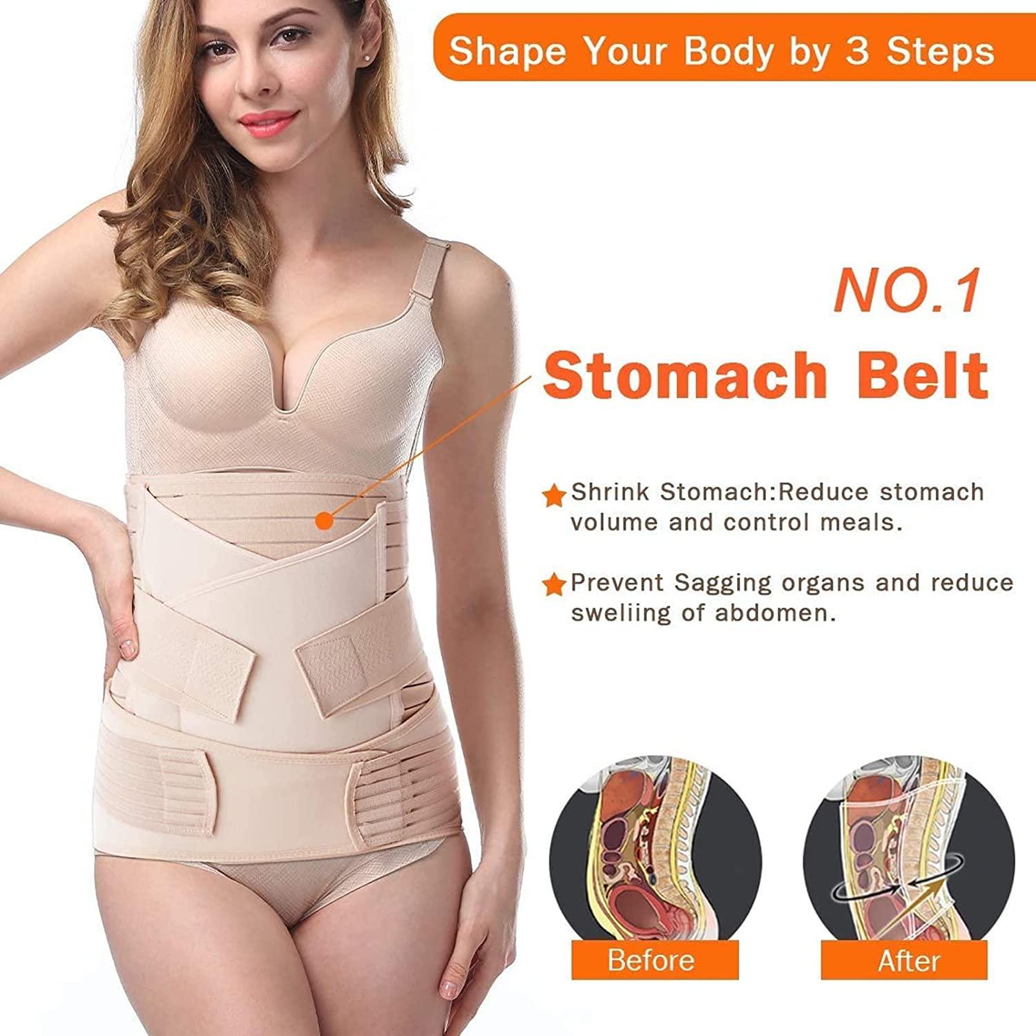 3 in1 Postpartum Support - C Section Recovery Belly Wrap Waist/Pelvis Belt Body  Shaper Postnatal Waist Shapewear (Nude, One Size)