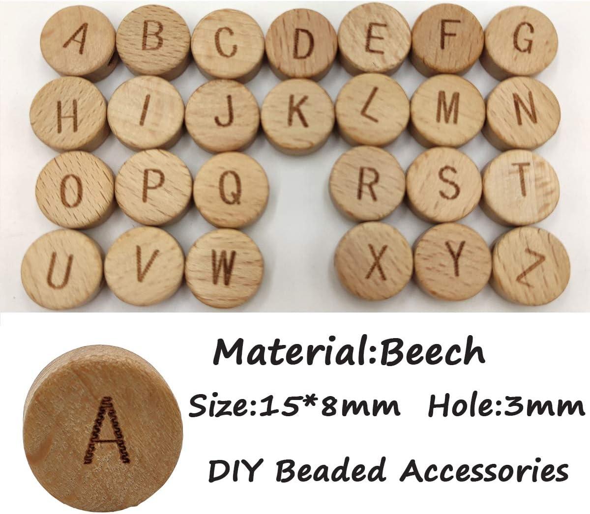 104pcs Oblate Wooden Alphabet Beads Chewable and Safe Letter Loose Beads  Unfinished Beech Round Wood chip DIY Teething Accessories for Craft Jewelry  Making (Letter Beads 104pcs)