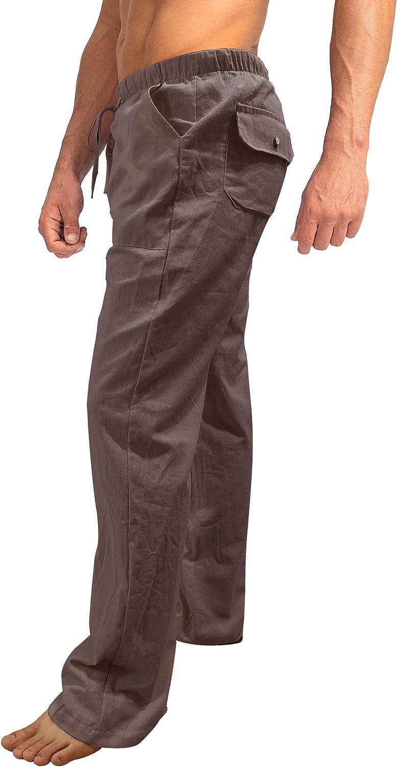 Brown Linen Drawstring Pants