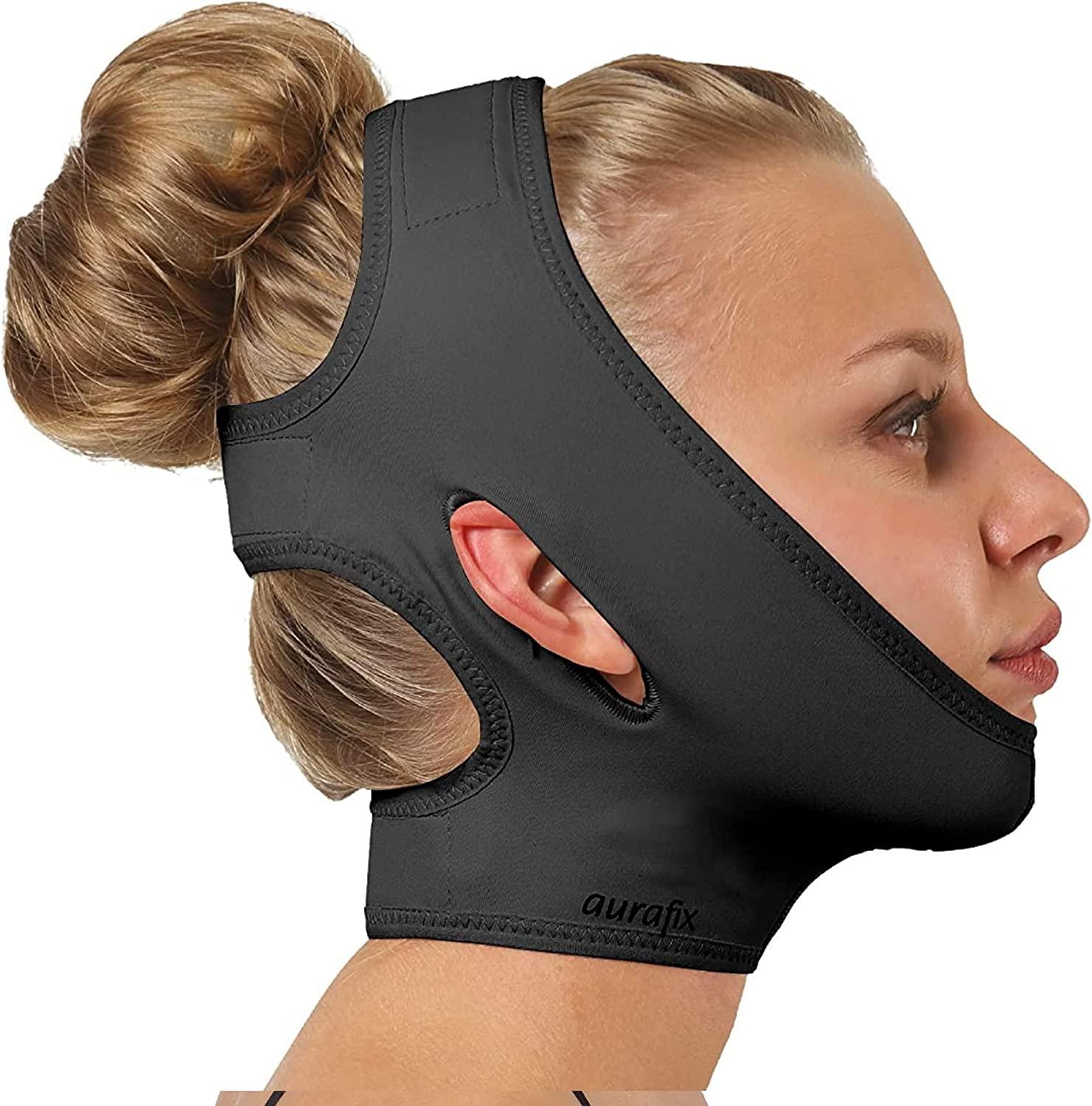 LIPOELASTIC- FM extra- Post Surgical Chin and Neck Lifting Compression Mask  for Women and Men with Velcro fastener, Jowl Tightening (White, XS)