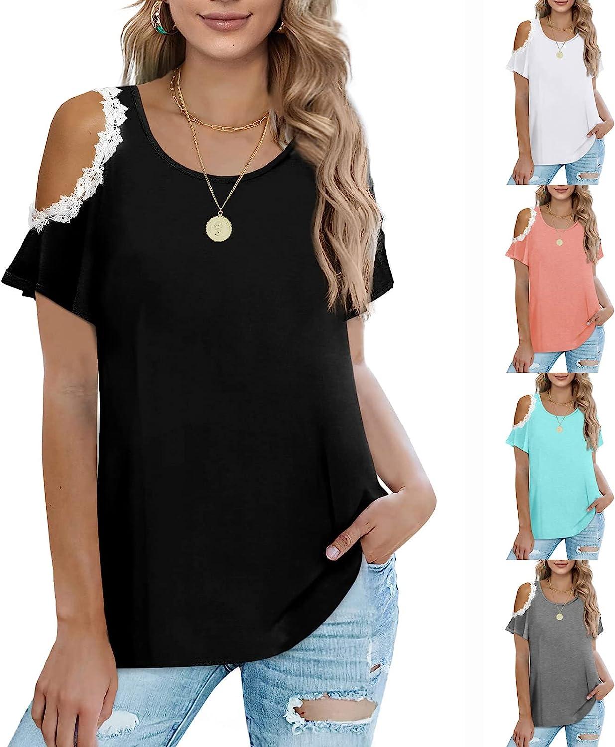 Womens Summer Tops Sleeve Tummy Control Tunic Shirts Crewneck Loose Fit  Pleated Tee Blouses