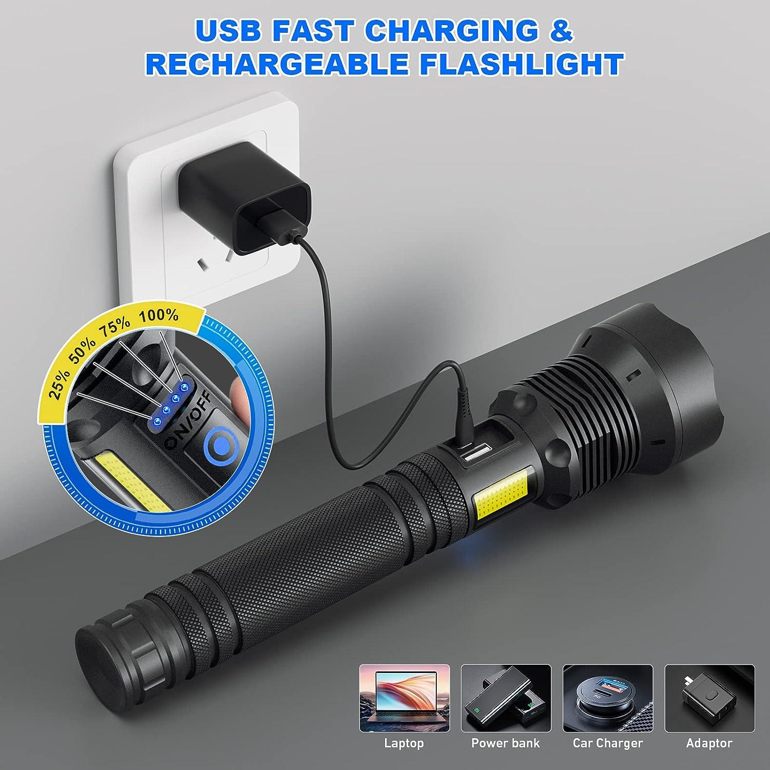 Rechargeable Flashlights High Lumens, Super Bright Tactical Flashlight One Click Off, Ipx6 High Powered Flashlight USB Powerful Handheld Flash Light