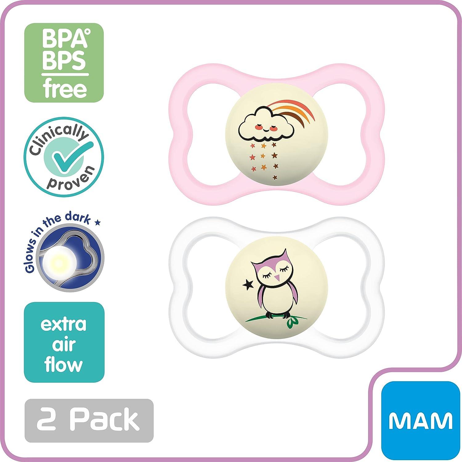 MAM Perfect Night Baby Pacifier, Patented Nipple, Glows in the  Dark, 2 Pack, 16+ Months, Pink,2 Count (Pack of 1) : Baby