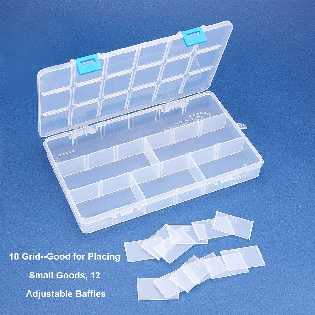 BENECREAT 4 Pack 18 Grids Large Transparent Plastic Storage Box Bead  Organizer Adjustable Dividers Jewelry, Beads, Tools, Craft Accessories  Other Small Items - 9.4x5.7x1.18 Inch 
