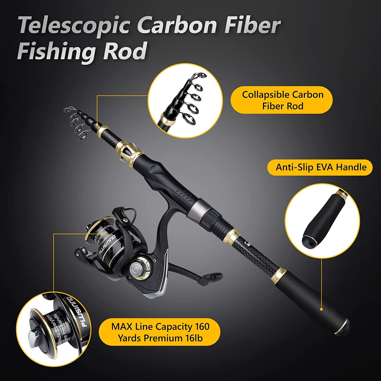 PLUSINNO Fishing Rod and Reel Combos Carbon Fiber Telescopic