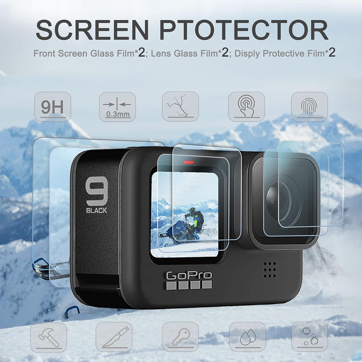FitStill Screen Protector for GoPro Hero 11/10 / 9 Black, Ultra lear  Tempered Glass Back Screen Protector + Tempered Glass Lens  Protector+Tempered Glass Front Screen Protector+Lens Cover - 2 Packs