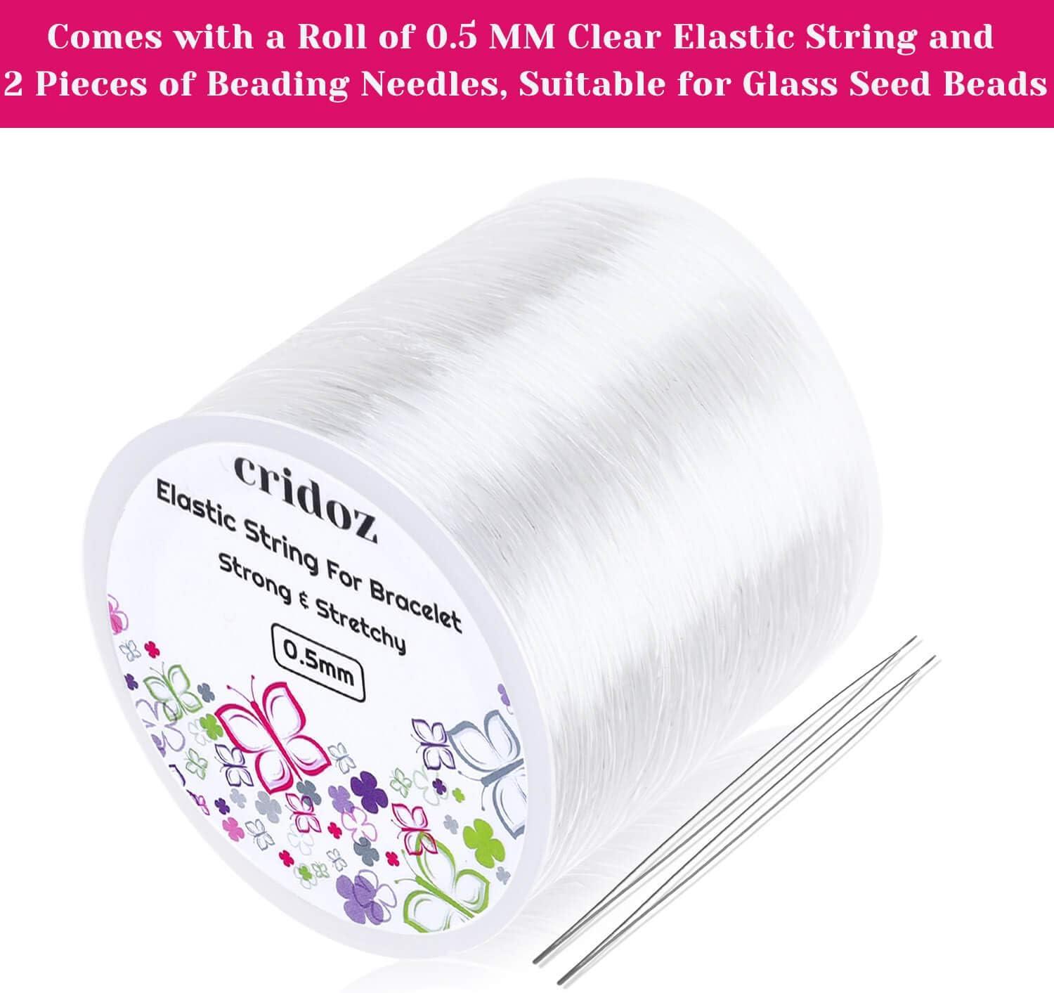 1mm Elastic Stretch String, 4 Rolls Clear Beading String with 2 Sizes Beading Needles, Yarn Scissors, Needle Bottle, Crystal String Bead Cord for
