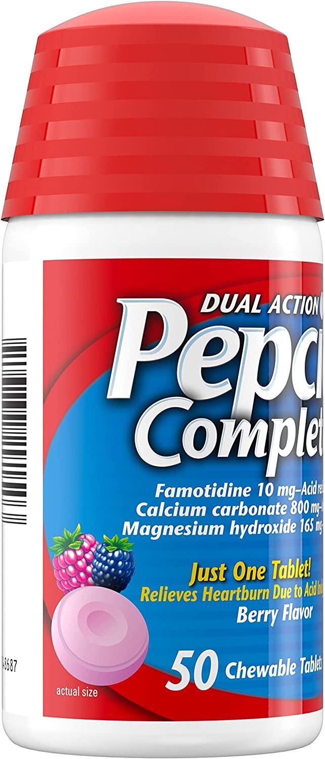 Pepcid Complete Acid Reducer Antacid Chews For Heartburn Famotidine Berry 50 Ct 50 Count