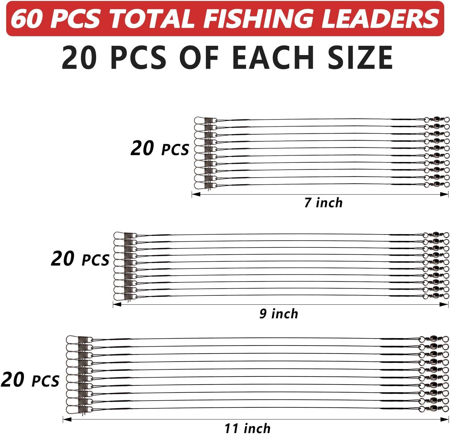 3 Size Fishing Leaders Kit,60pcs Stainless Steel Fishing Leader