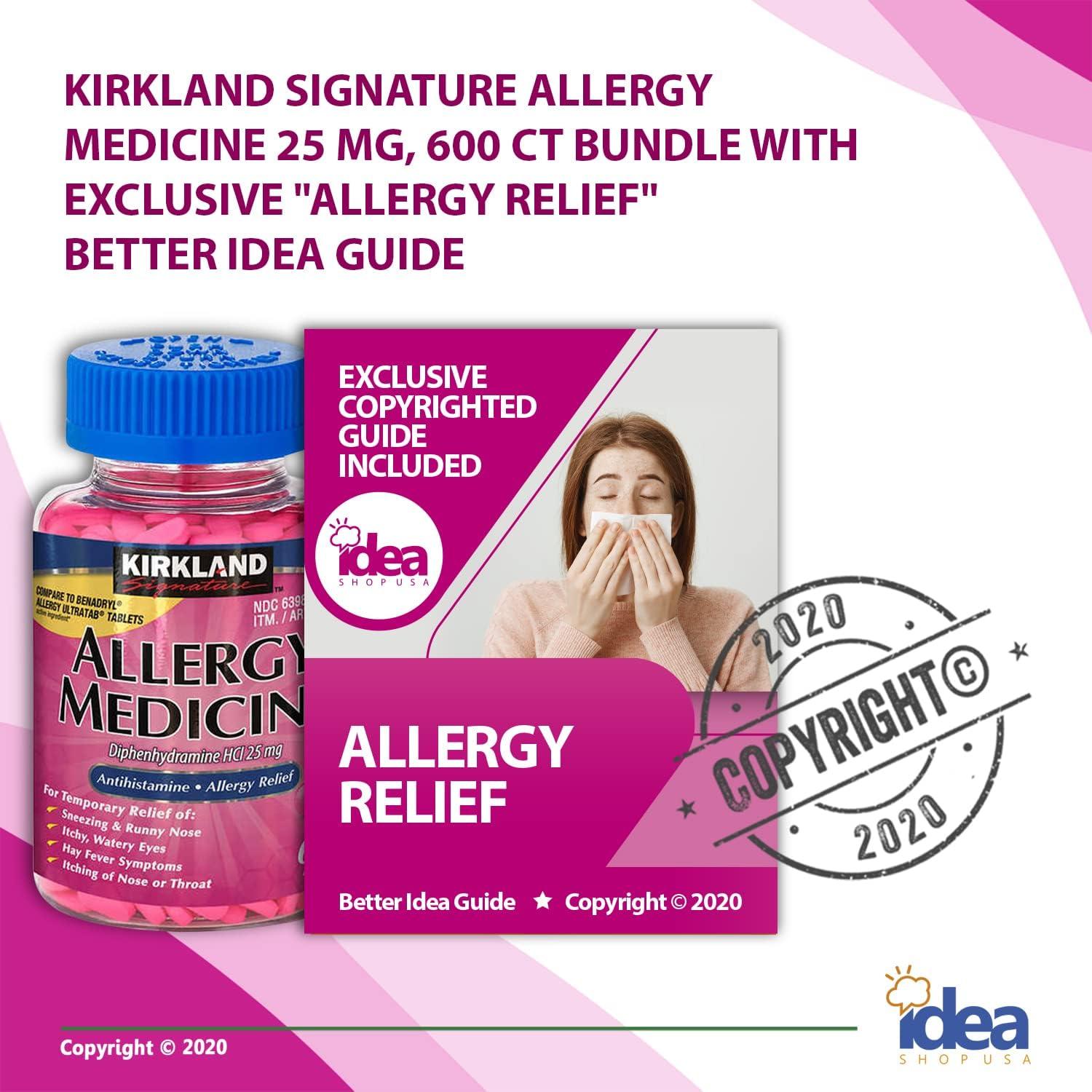  Kirkland Signature Allergy Medicine Diphenhydramine HCI 25 mg -  600 Minitabs - 2 Pack : Health & Household