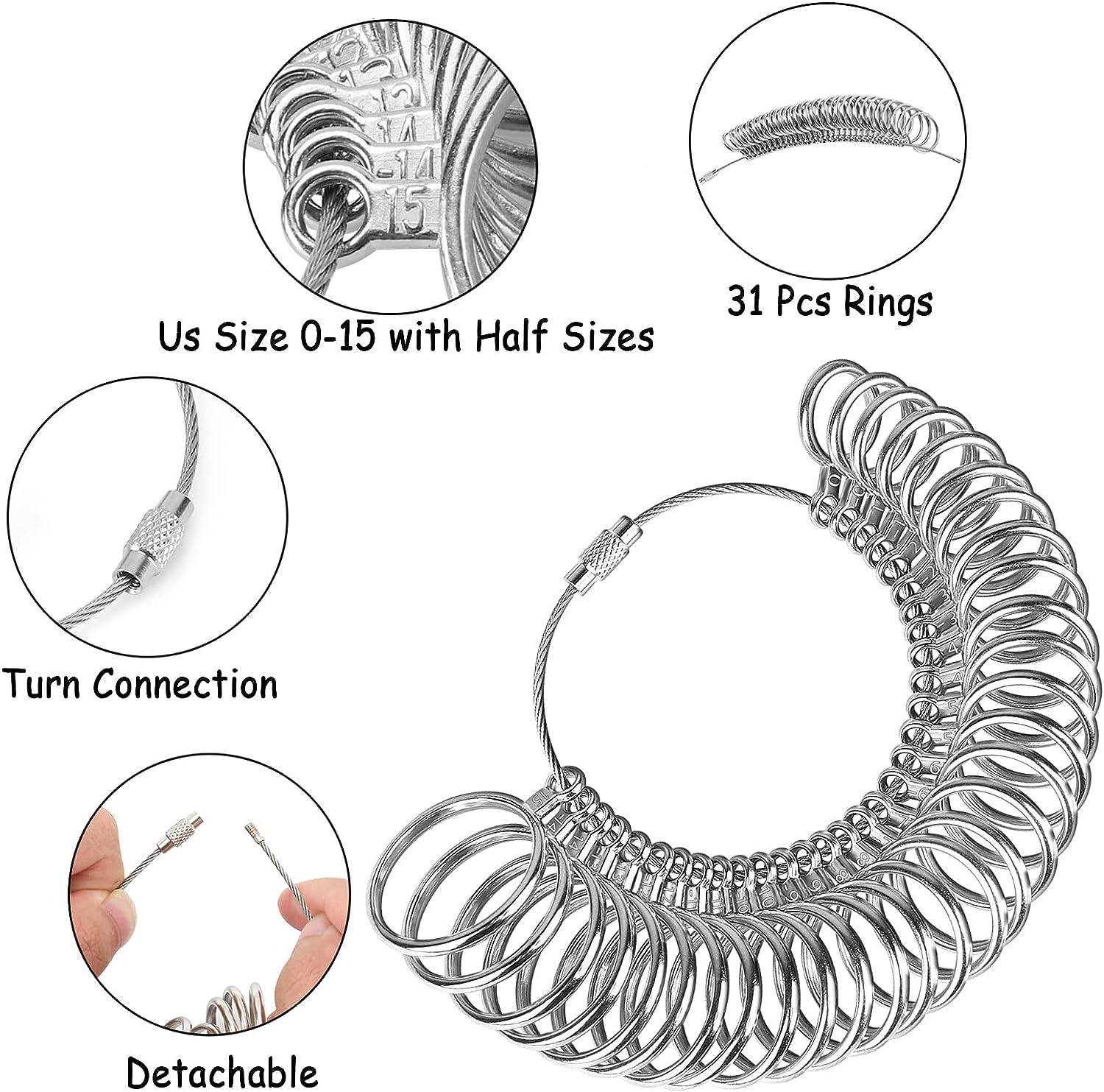 Metal Ring Sizer Measuring Tool Ring Sizer Measuring Tool Set, Ring Gauges  with Finger Sizer Mandrel Ring Sizer Tools for Jewelry Sizing Measuring  Metallic