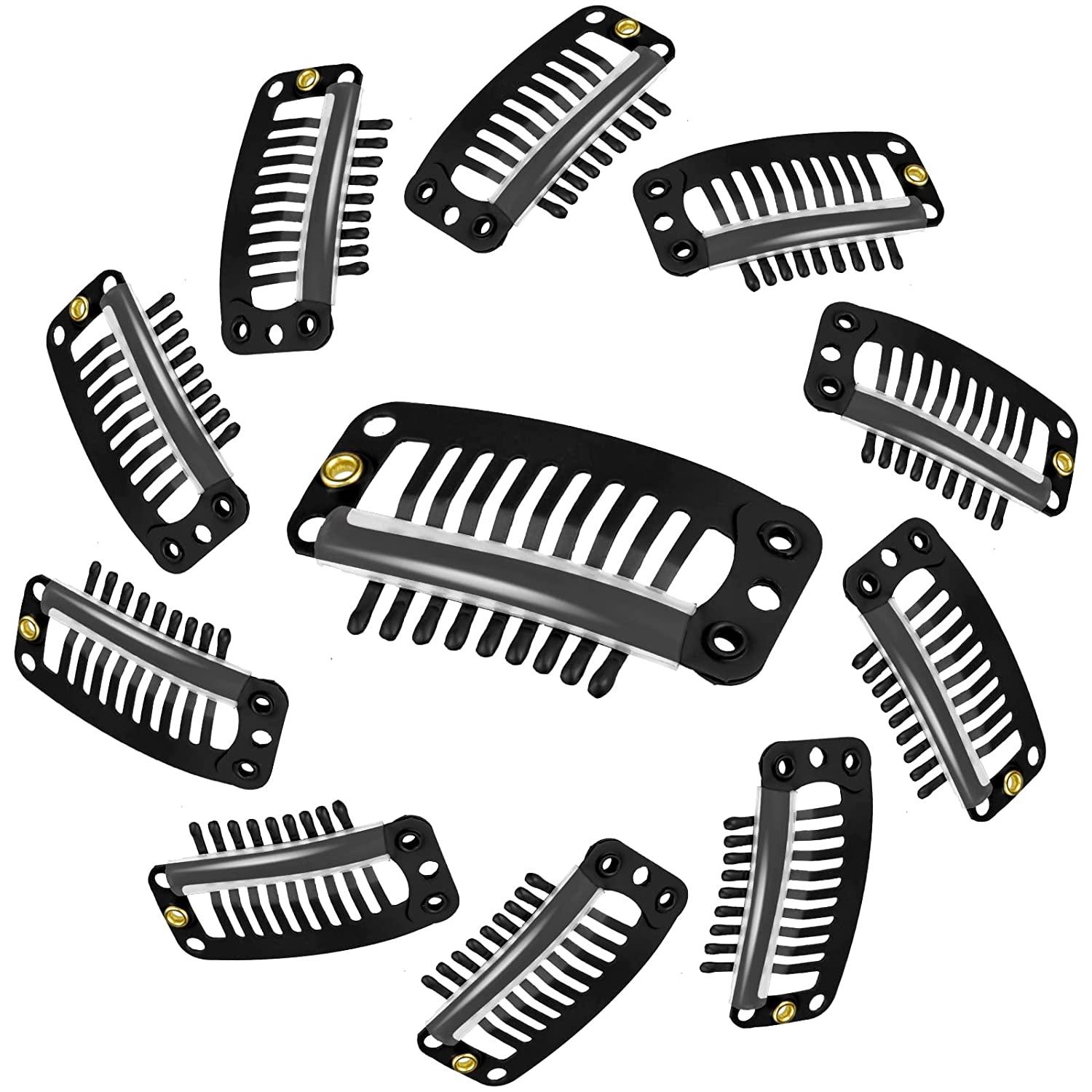 20pcs Metal Snap Clips for Hair Extensions DIY Clip in on Hair Extension  Wigs 9 Teeth 32mm 1.2g\\/pc Black Brown Beige Color (Light Brown) 