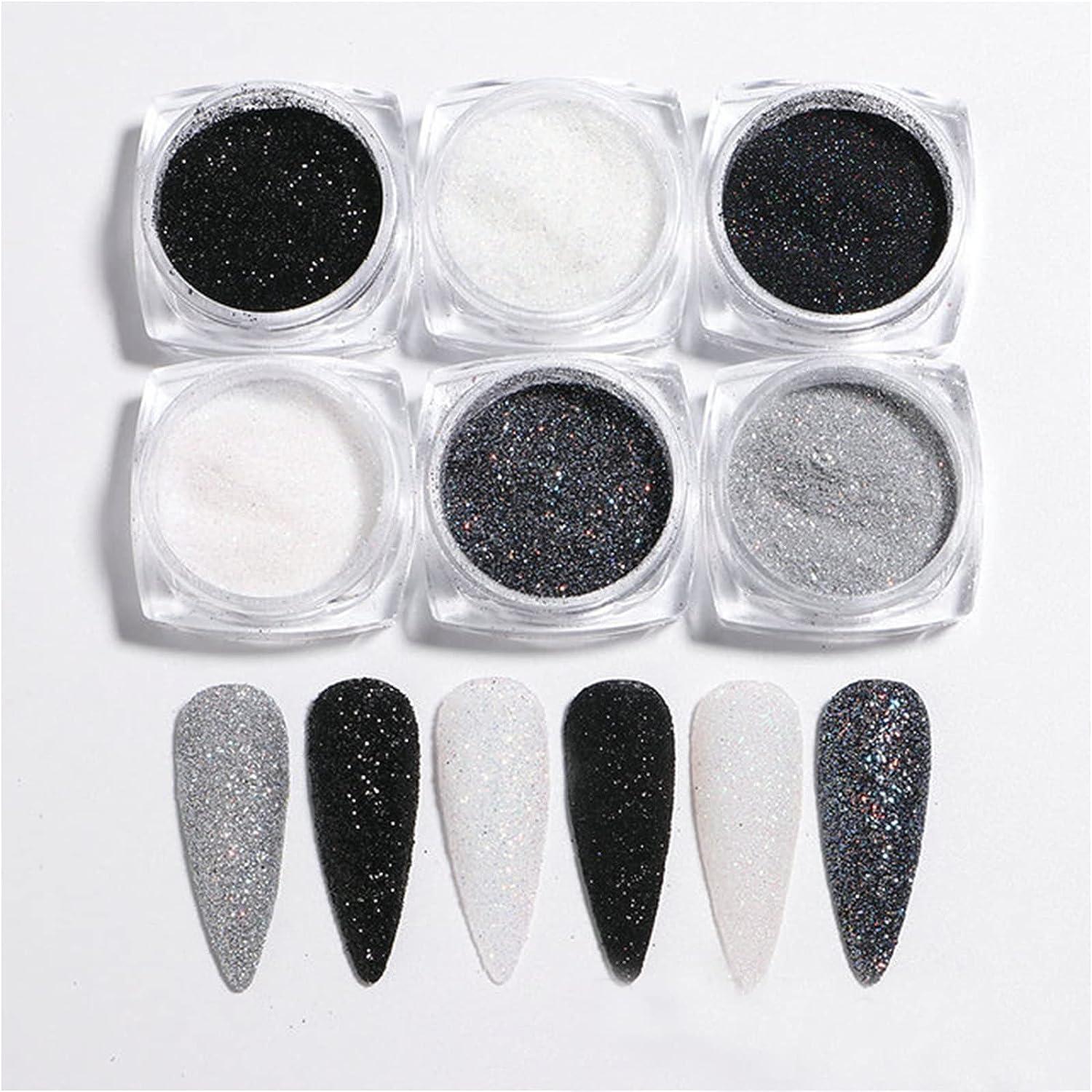  6 Jars Nail Glitter Powder Black White Sliver Dust Sugar  Powder, Superfine French Nail Sugar Glitter Iridescent Candy Coat Nails  Sweater Design Manicure Decorations DIY Crafts : Beauty & Personal Care