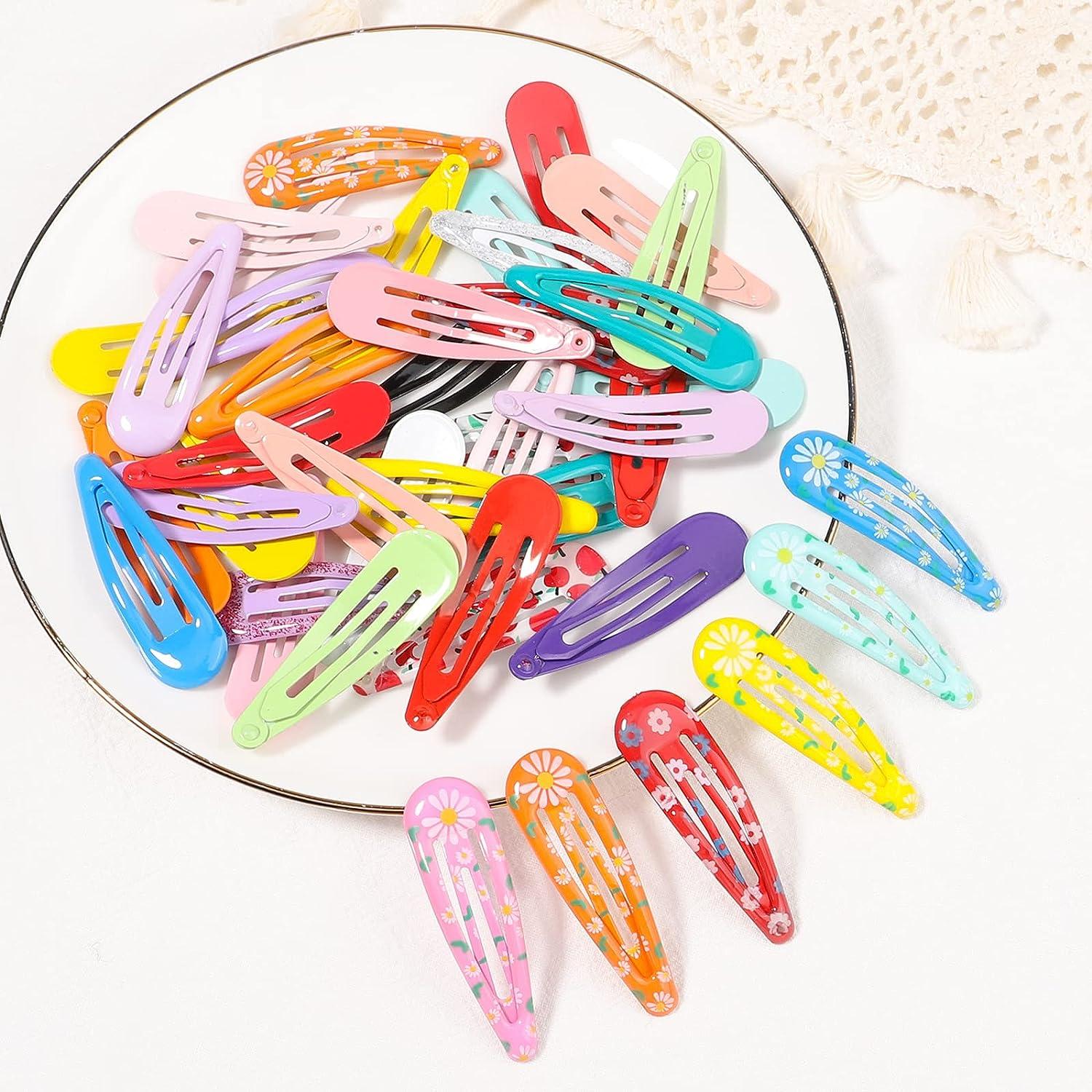 80Pcs Snap Hair Clips 2 Inch Metal Barrettes No Slip Cute Solid Candy Color Hair  Clips Accessories for Girls Women Kids Teens or Toddlers