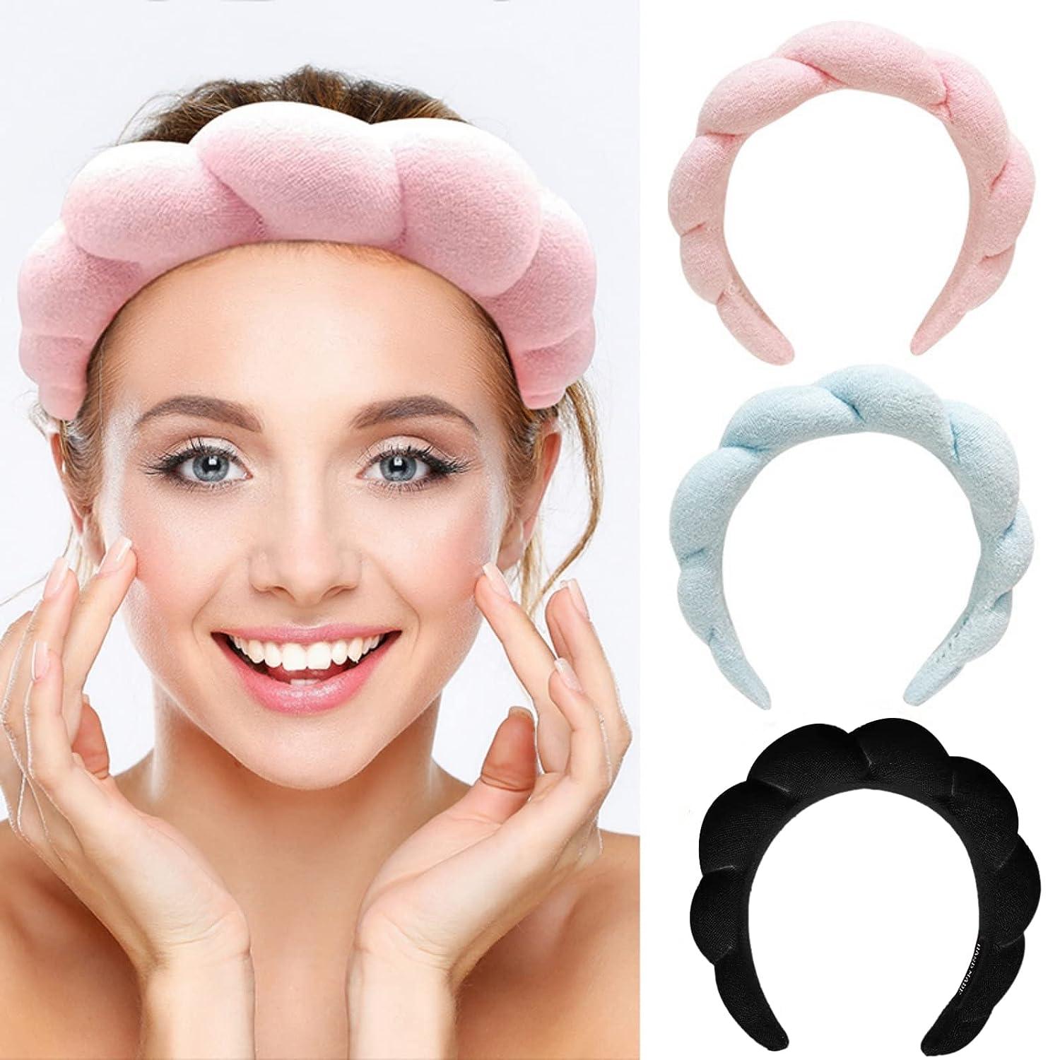 Spa Makeup Headband for Washing Face, Sponge Skincare Face Wash headbands  for Women Girls - Bubble Soft Terry Towel Cloth Hair Band for Skincare  Makeup Removal, Puffy Non Slip Thick Headwear(Pink) 