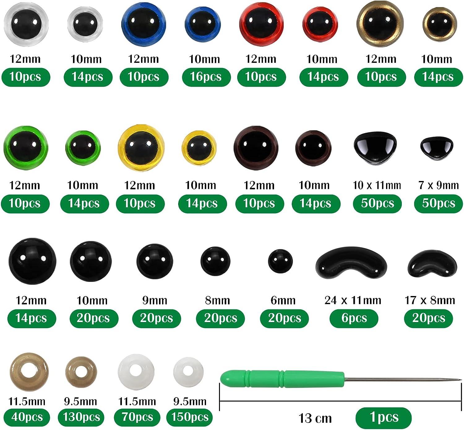 Plastic Safety Eyes and Noses for Crochet (10 Colors). Assorted