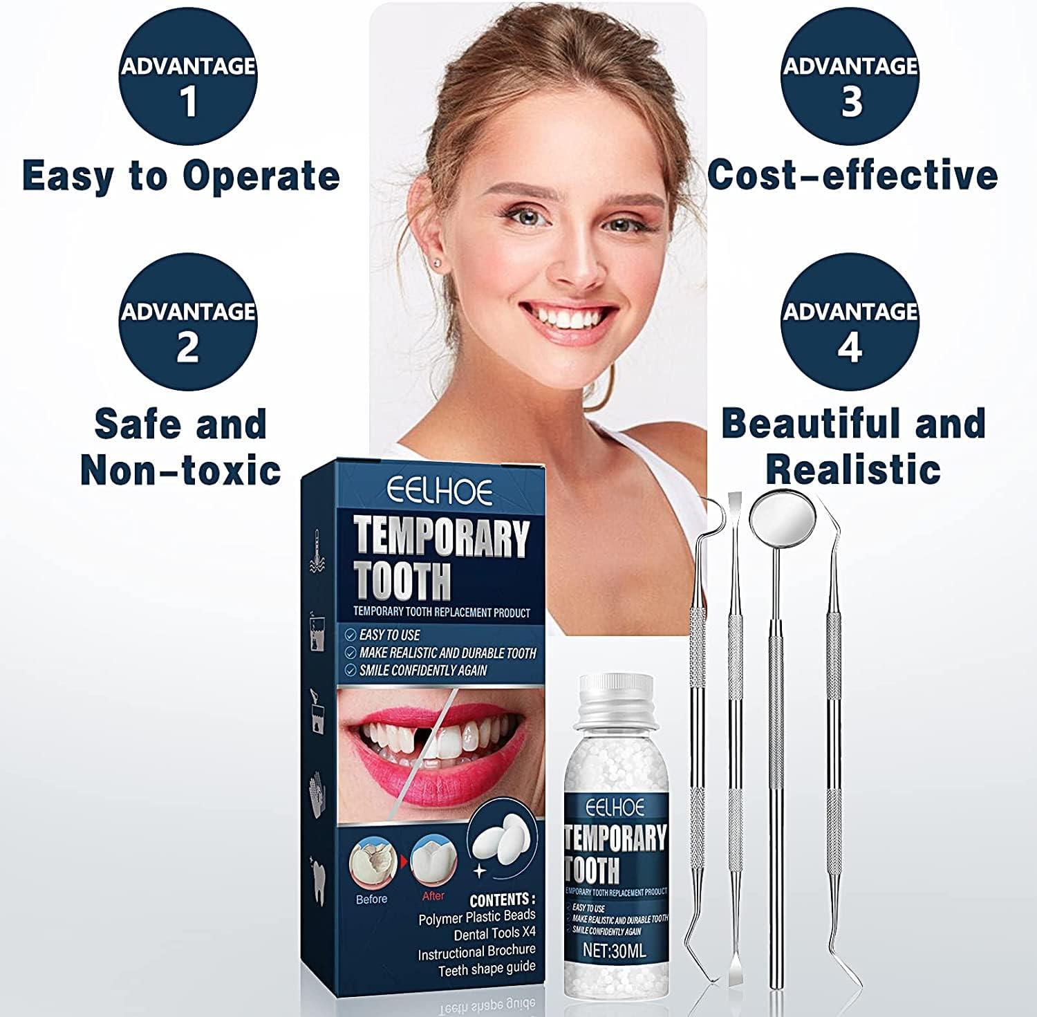 Ganbaro Moldable False Teeth, Teeth Repair Kit, Tooth Repair Granules, Temp  Tooth Beads with 4 Dental Tools, Snap On Instant and Confident Smile